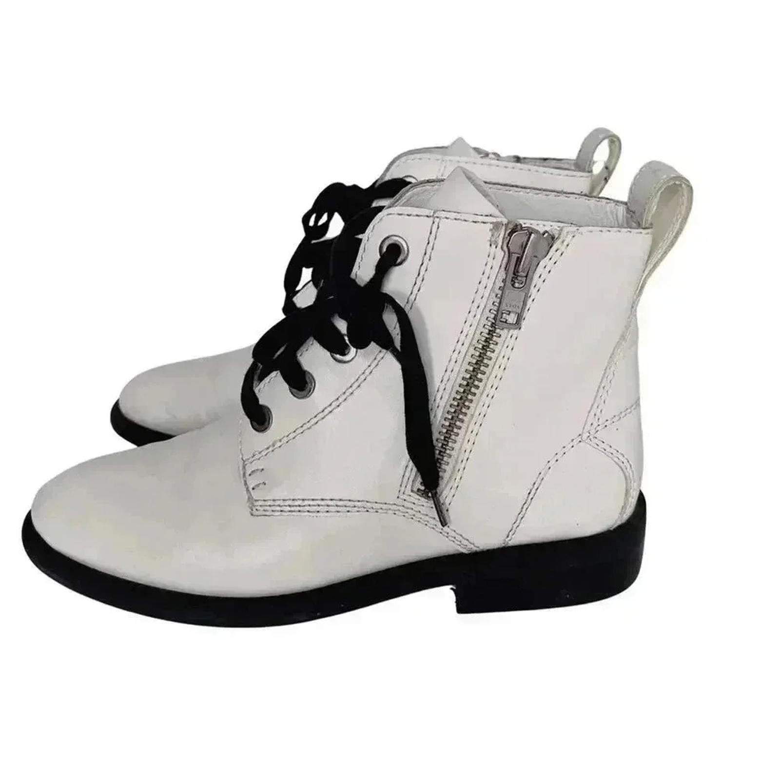 BP White Faux Leather Combat Boots Moto Boots Women's Size 9 by Hot Girl Secondhand