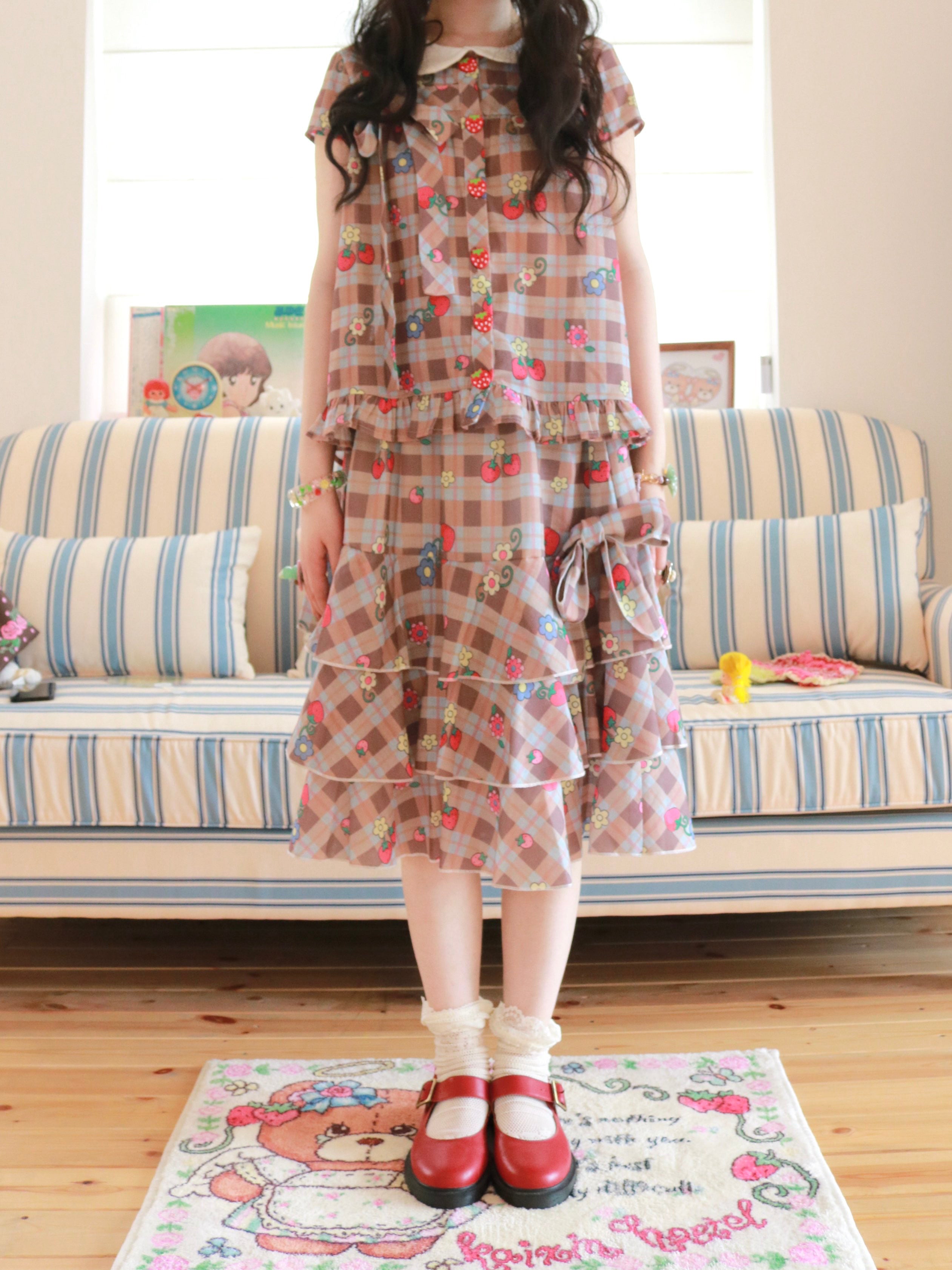 Kawaii Strawberry Plaid Set - KaiXin Hostel by Land Decora