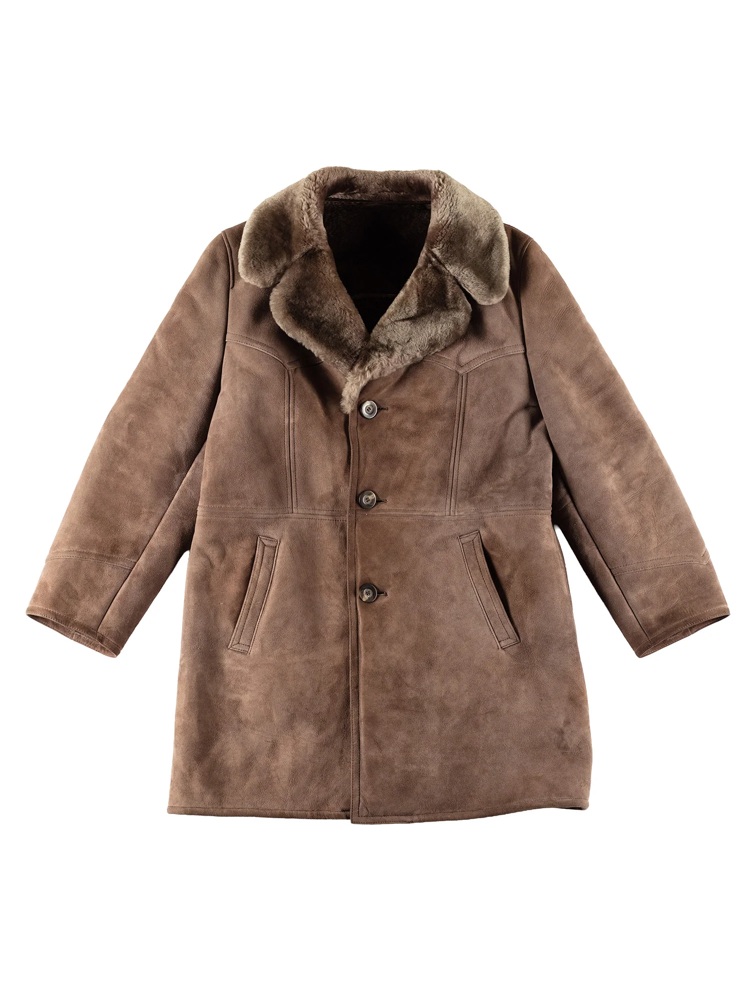 Vintage 80's Men Sheepskin Coat in Brown by Northern Grip