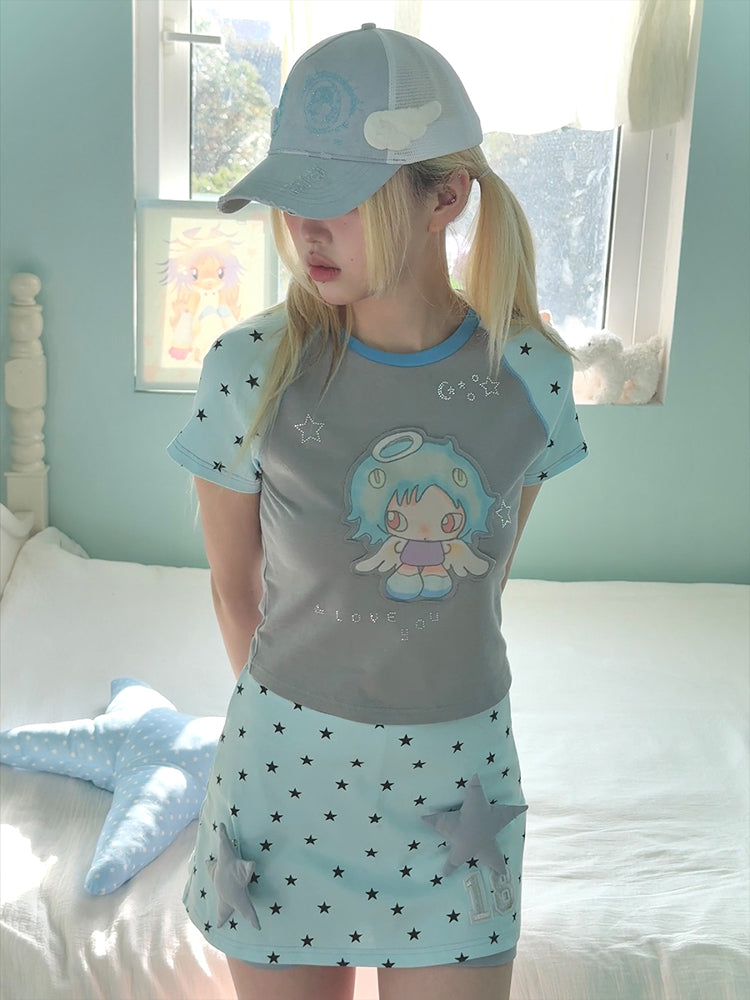 Y2K Dreamcore Mint Grey Star Skirt Pants - Hashtag DDD by Land Decora