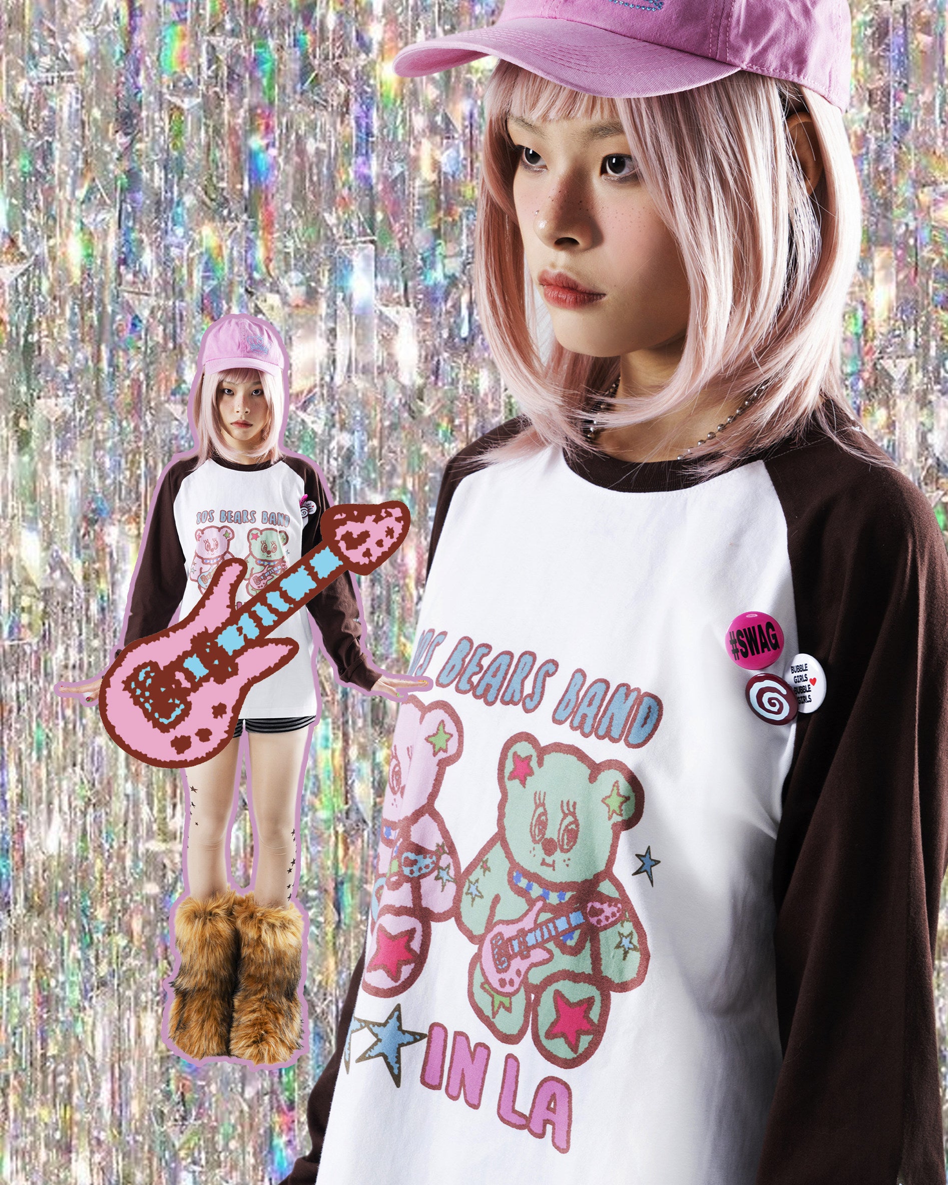 Y2K Bear Graphic Long Sleeve Tee - Oogreenapple by Land Decora
