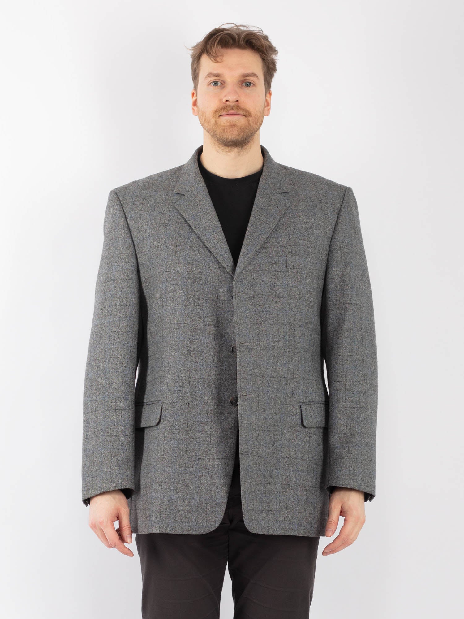 Vintage 90's Men Wool Blend Blazer Jacket in Gray by Northern Grip