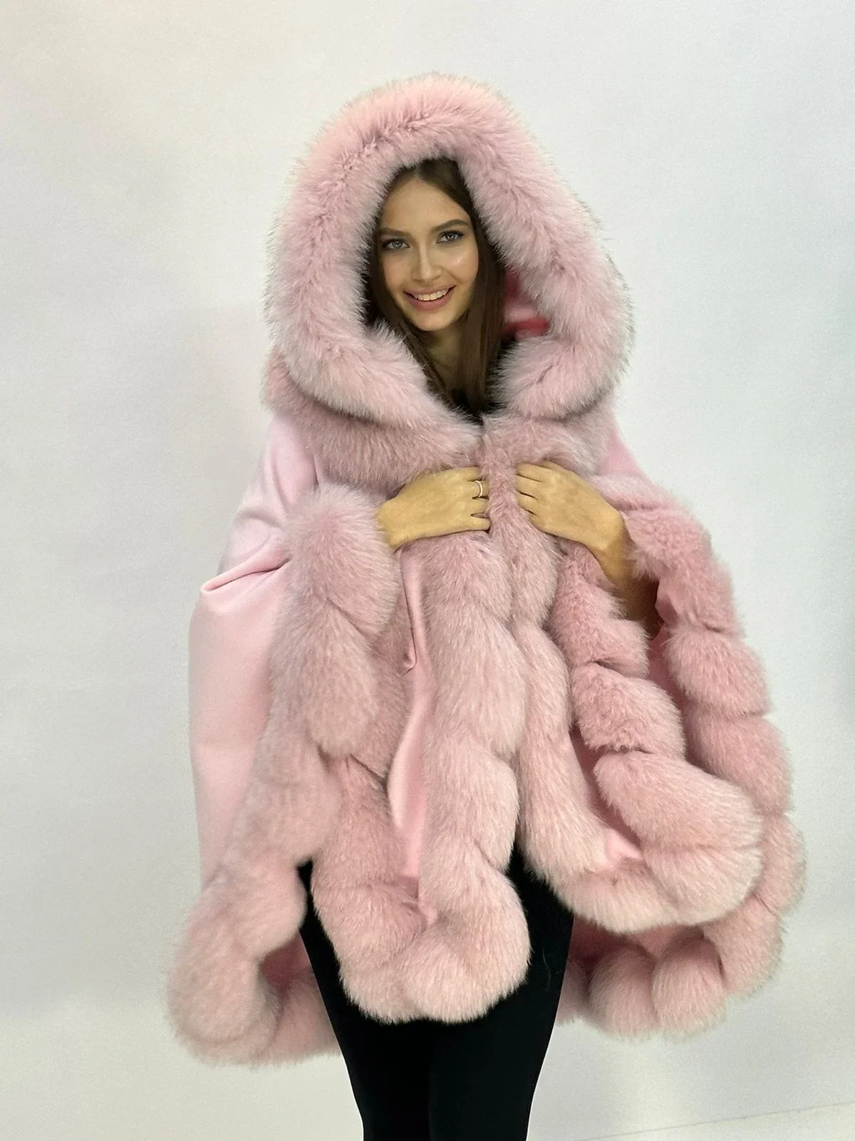 Luxurious Baby Pink Cashmere & Fox Fur Scarf by Kolleen Boutique