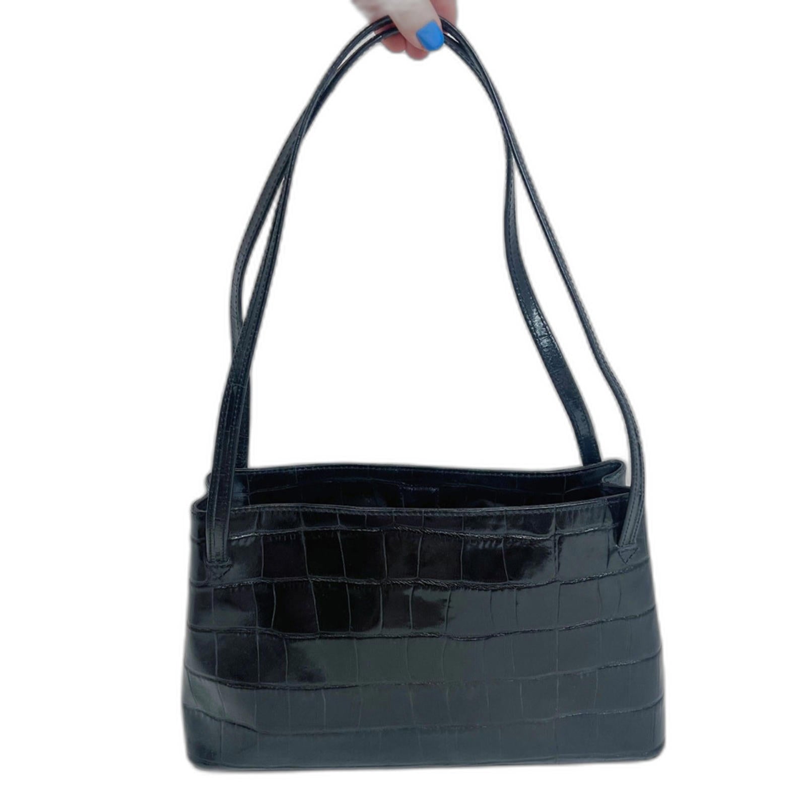 Vintage Monsac Black Crocodile Embossed Leather Shoulder Bag Purse by Hot Girl Secondhand