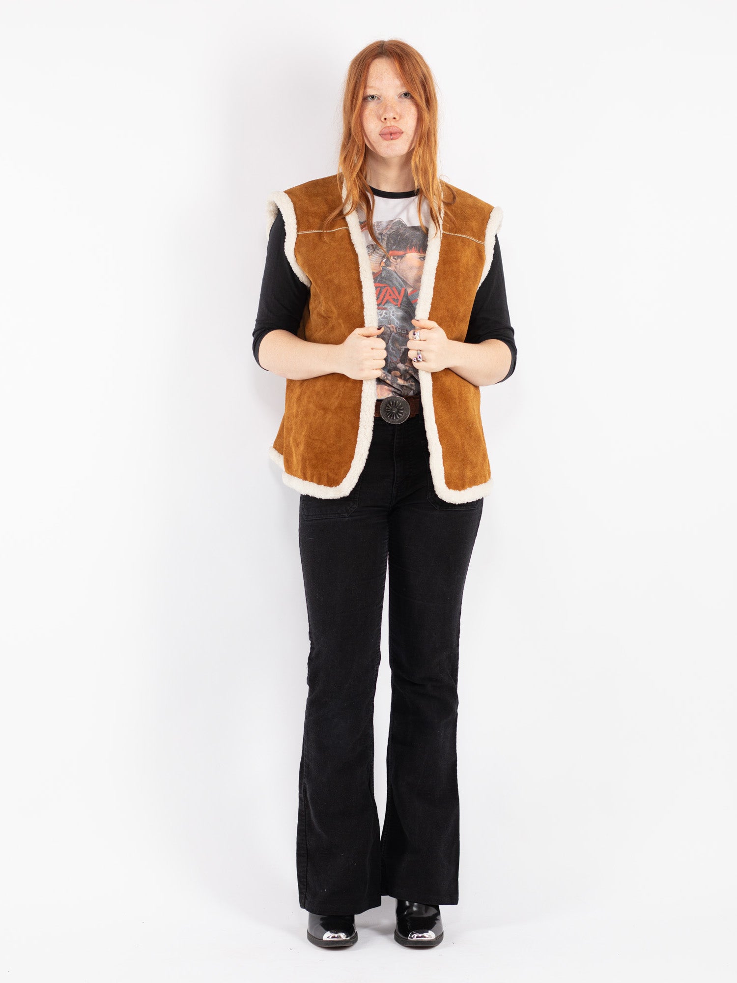 Vintage 90's Women Suede Sherpa Vest in Brown by Northern Grip