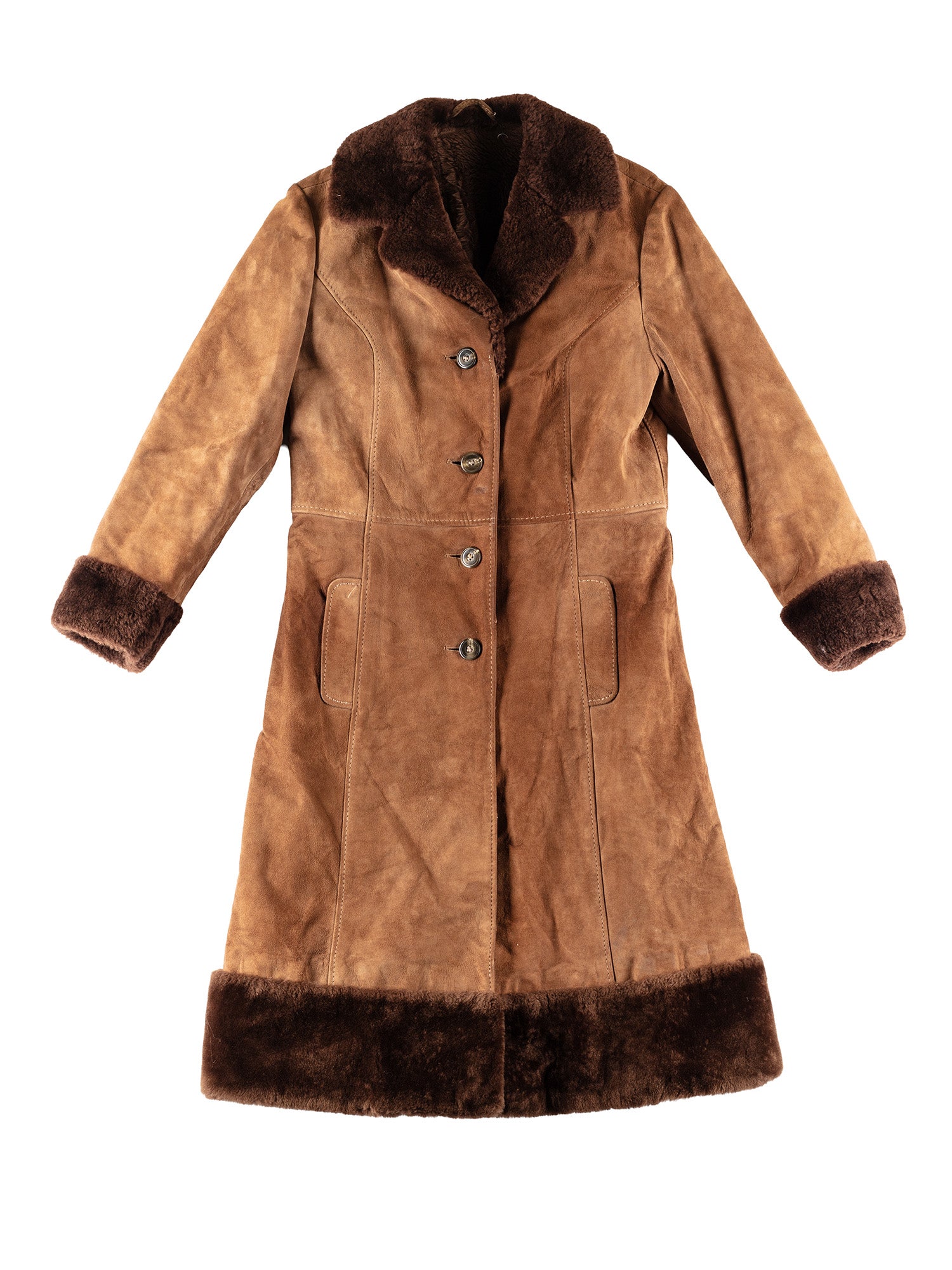 Vintage 70's Women Faux Sheepskin Penny Lane Coat in Brown by Northern Grip