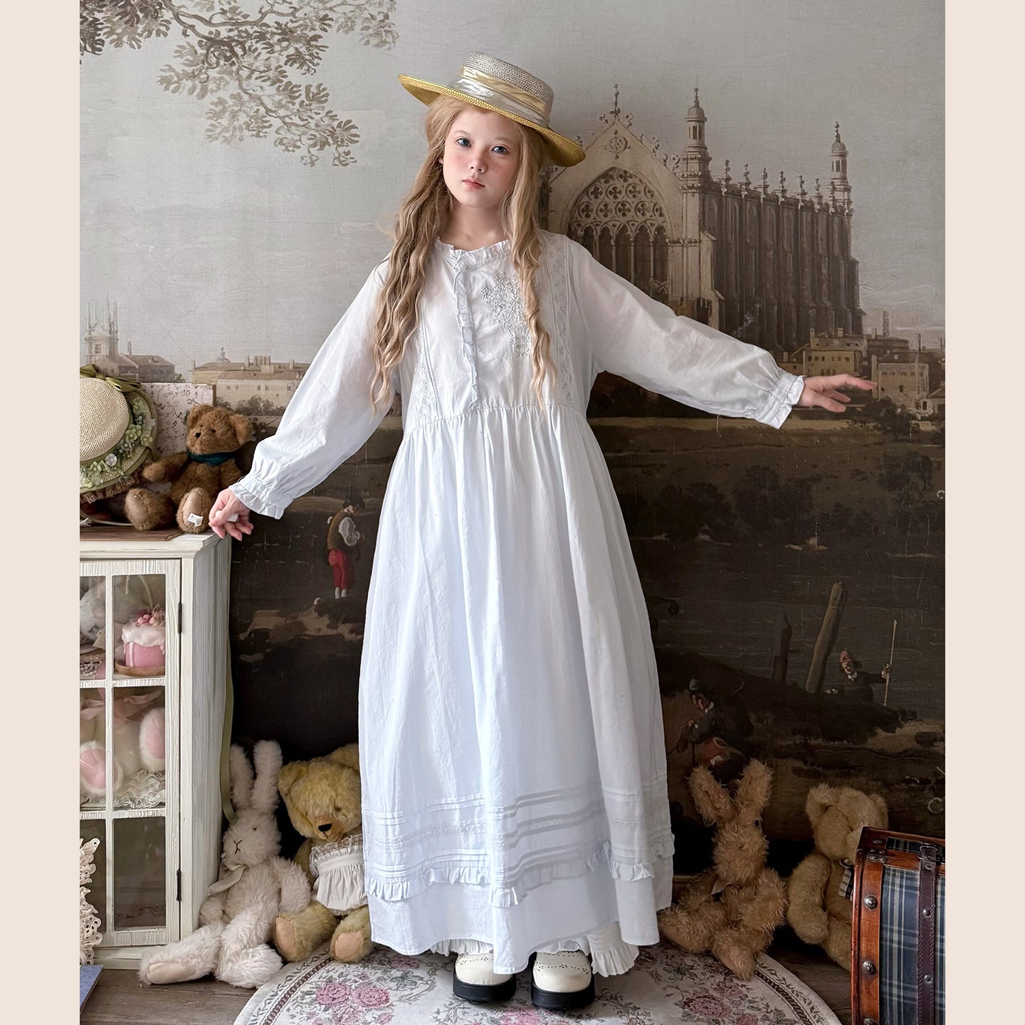 Kawaii Retro Hanfu Style Long Sleeve Dress Cotton Loose - Labeau by Land Decora