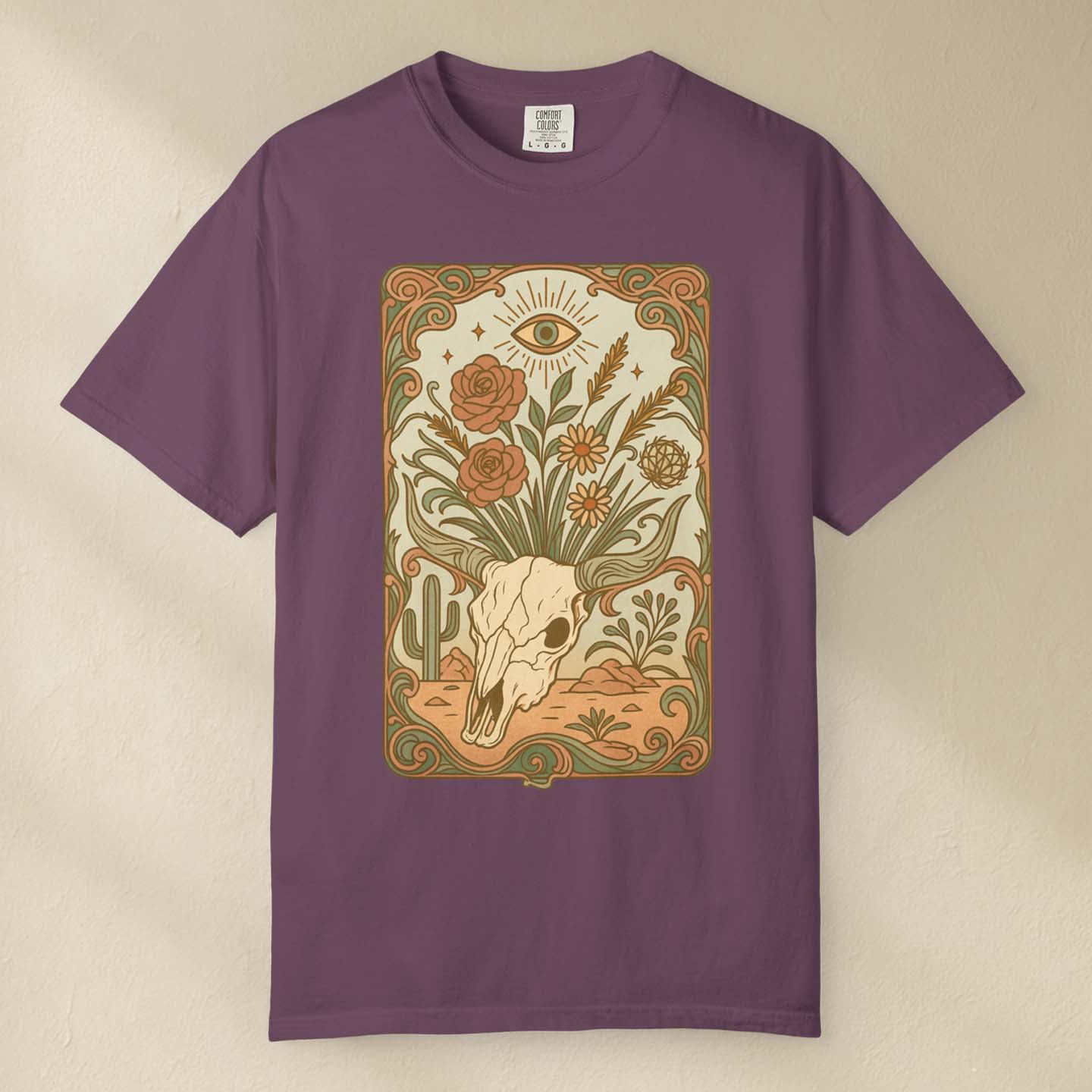 Cow Skull Art Nouveau T-Shirt by DILLO Outfitters
