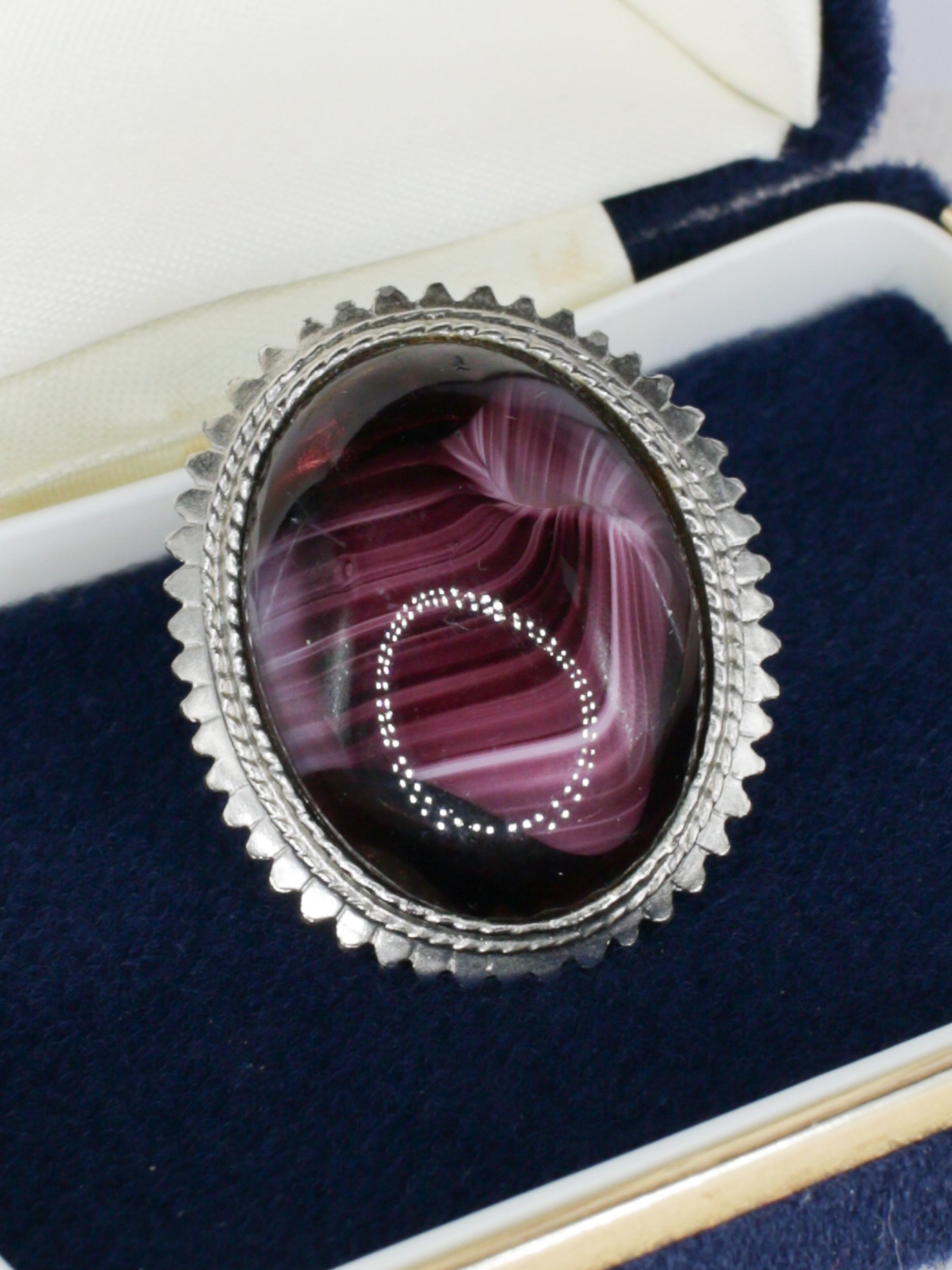 Vintage 60's Exquisite Purple Banded Art Glass Brooch by Northern Grip