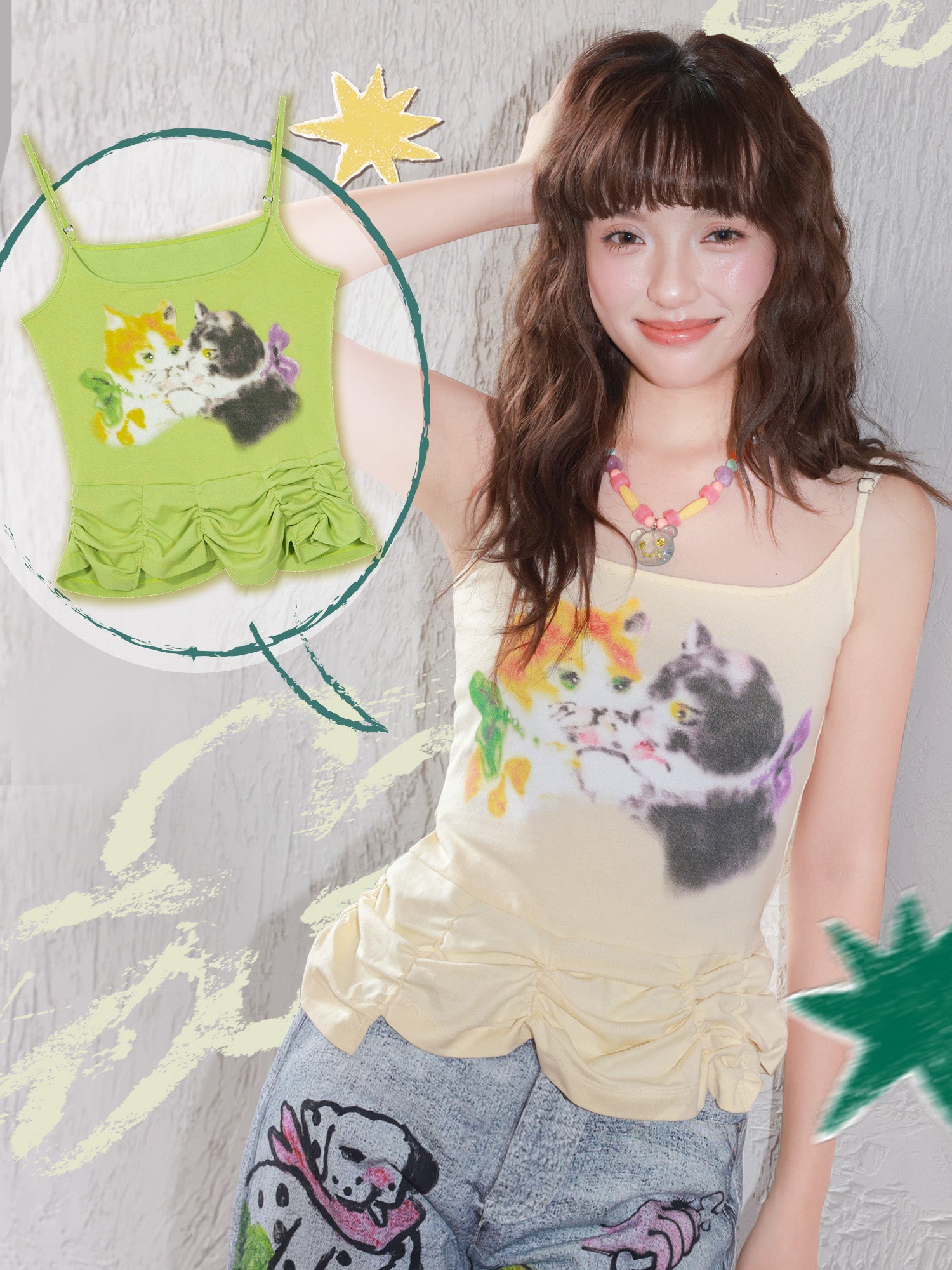 Decora Kei Cat Print Cami Top - Tntntutu by Land Decora