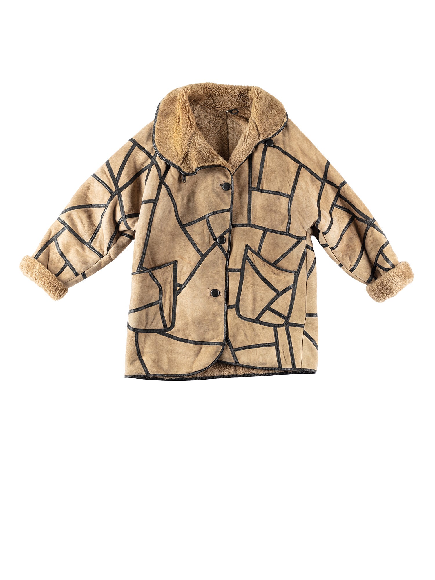 Vintage 80's Men Sheepskin Coat in Beige by Northern Grip