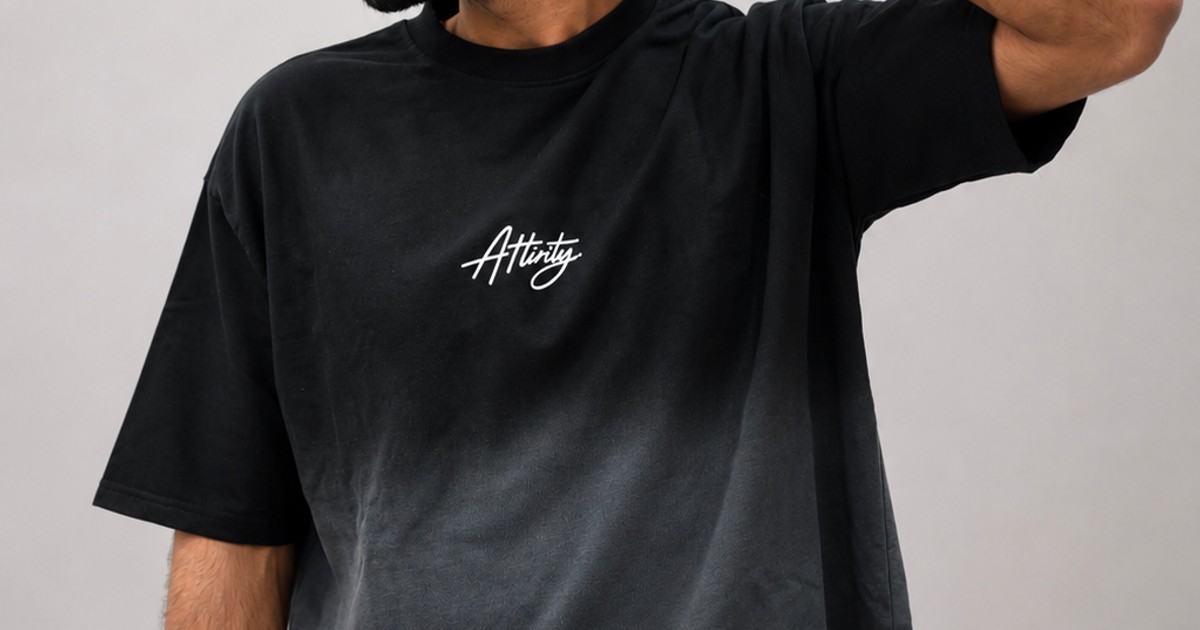Black Ombre Wash Boxy Fit T-Shirt by Attirity