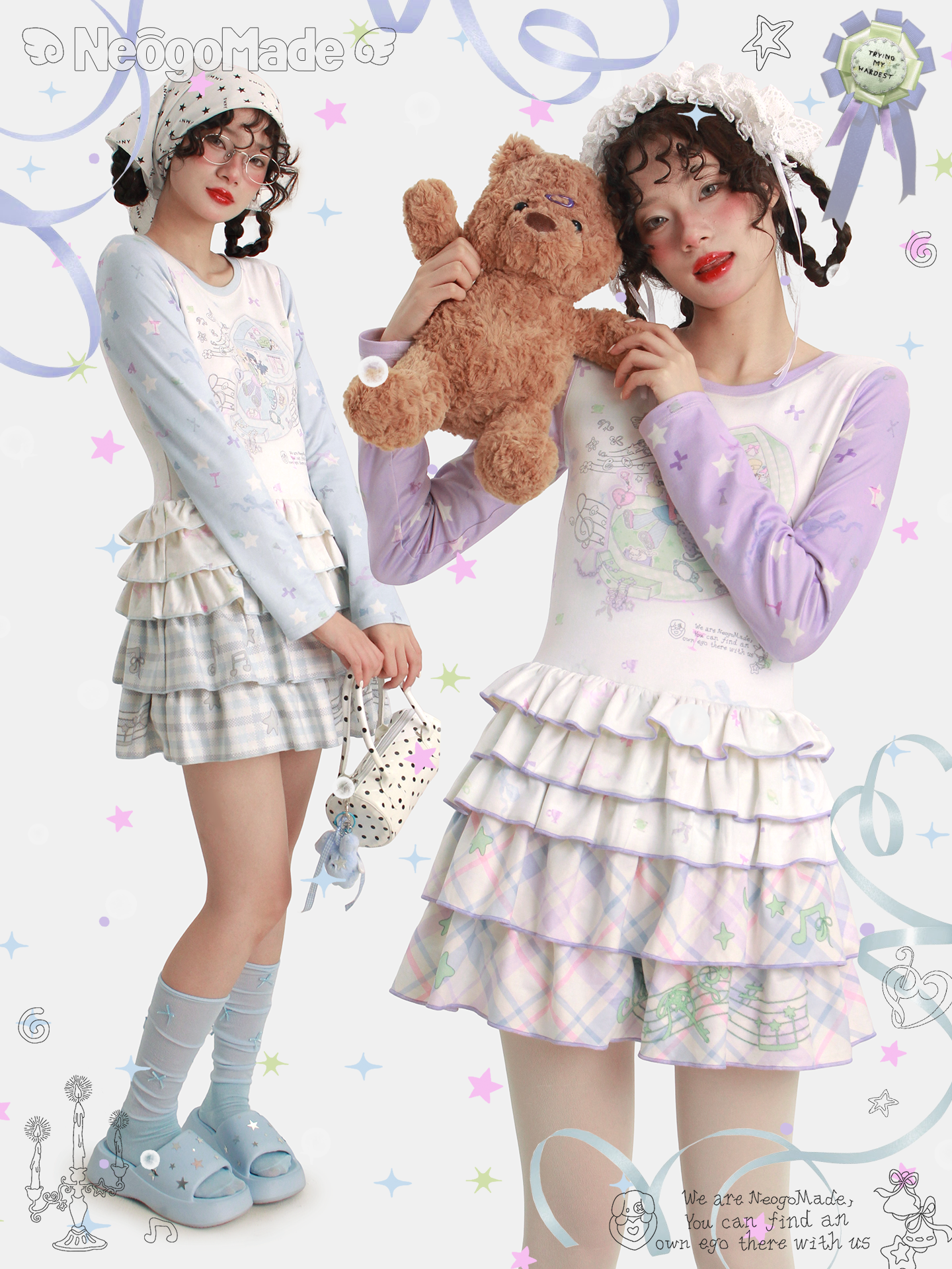 Kawaii Star Print Cake Dress with Matching Leggings – NeogoMade by Land Decora