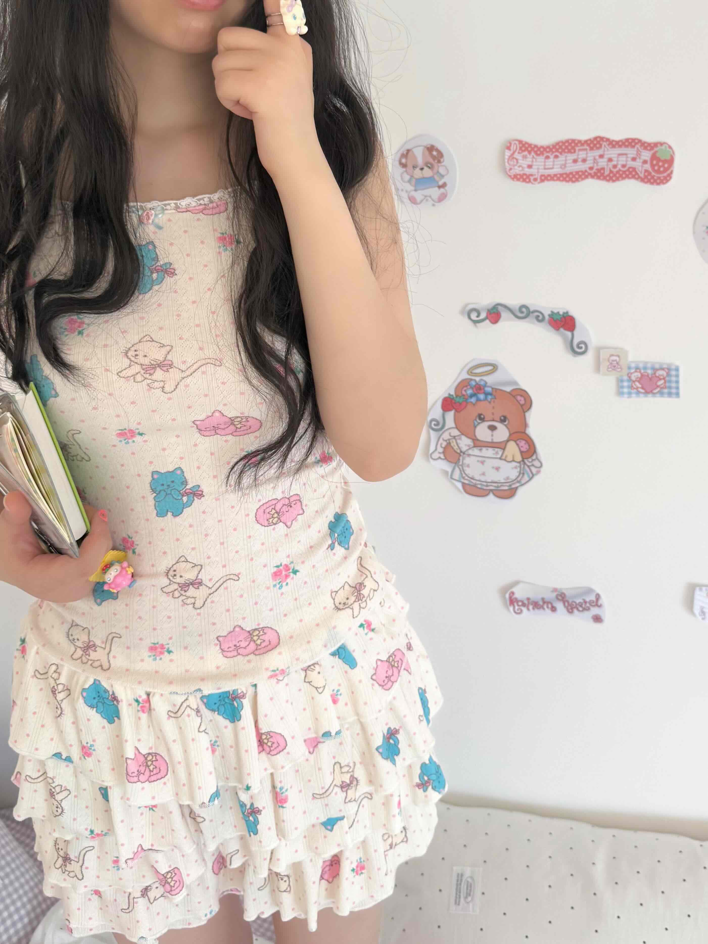 Kawaii Cat Print Cardigan - KaiXin Hostel by Land Decora