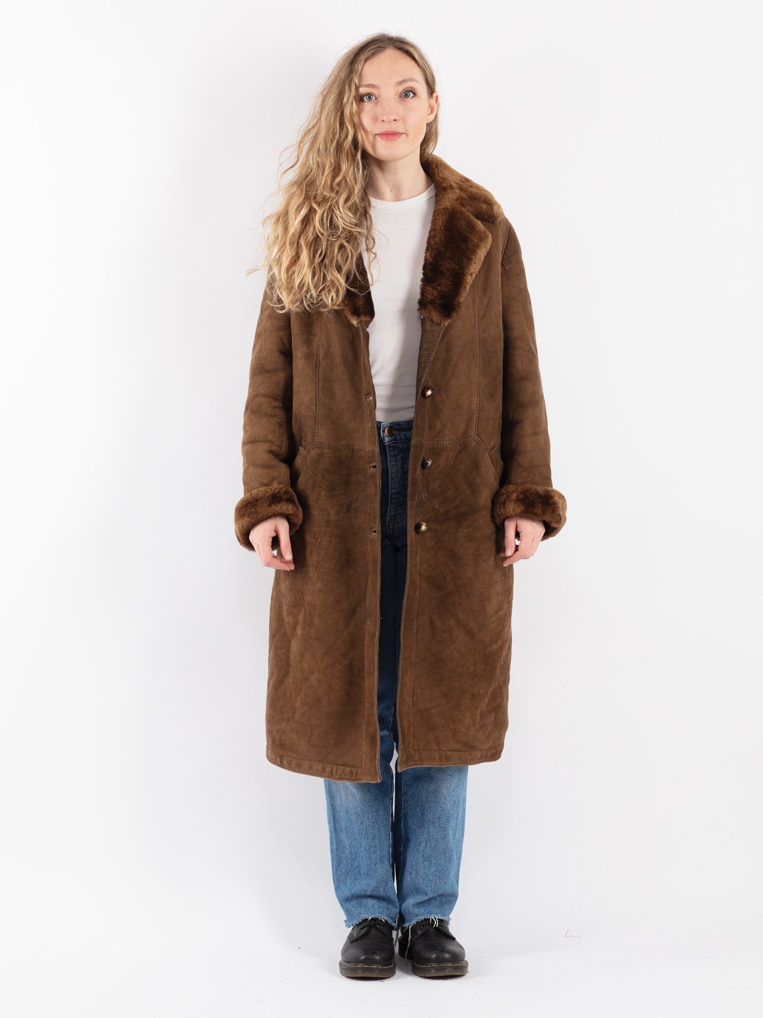 Vintage 70's Women Sheepskin Coat in Brown by Northern Grip