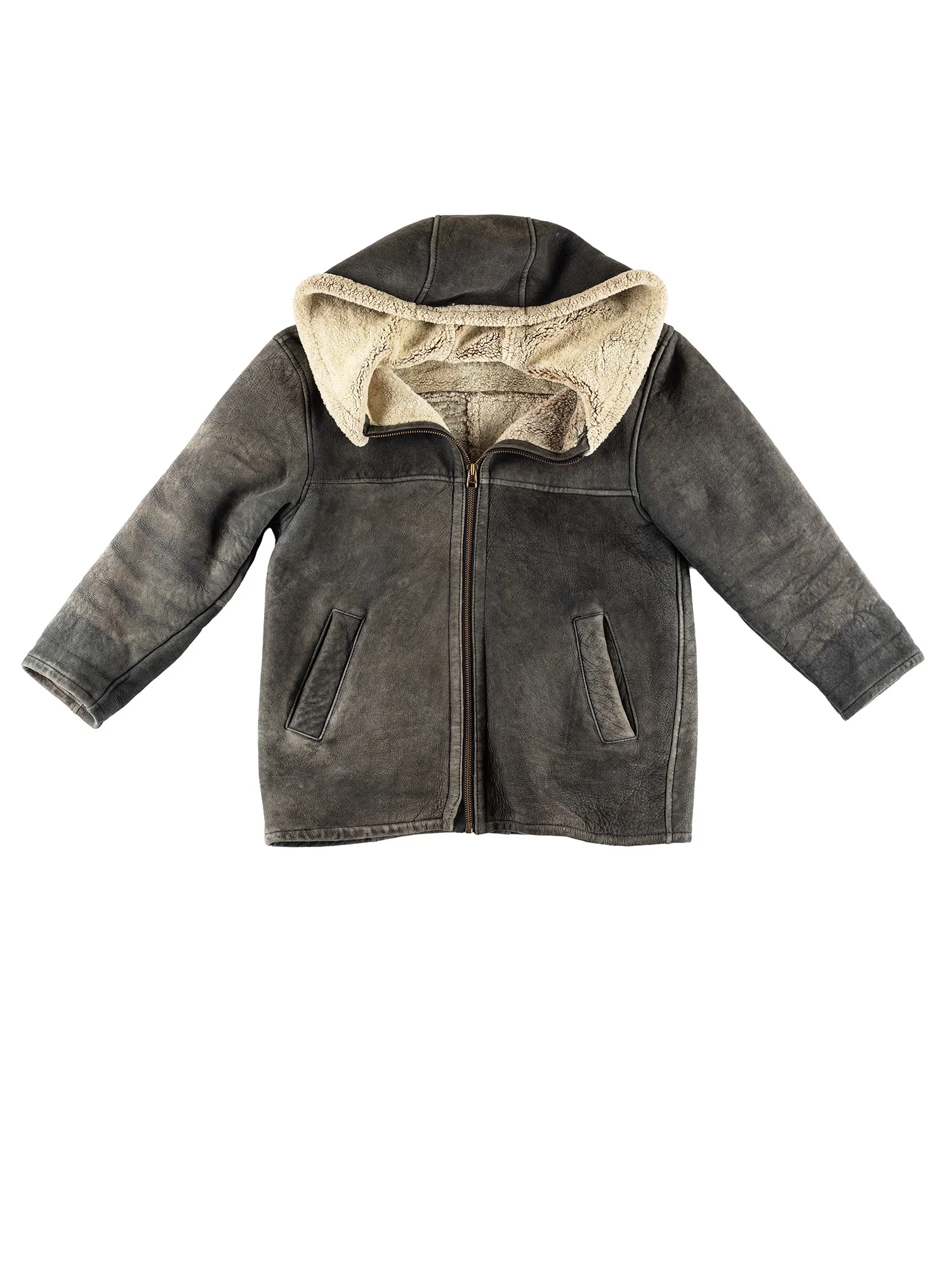 Vintage 80's Women Hooded Sheepskin Coat in Dark Gray by Northern Grip