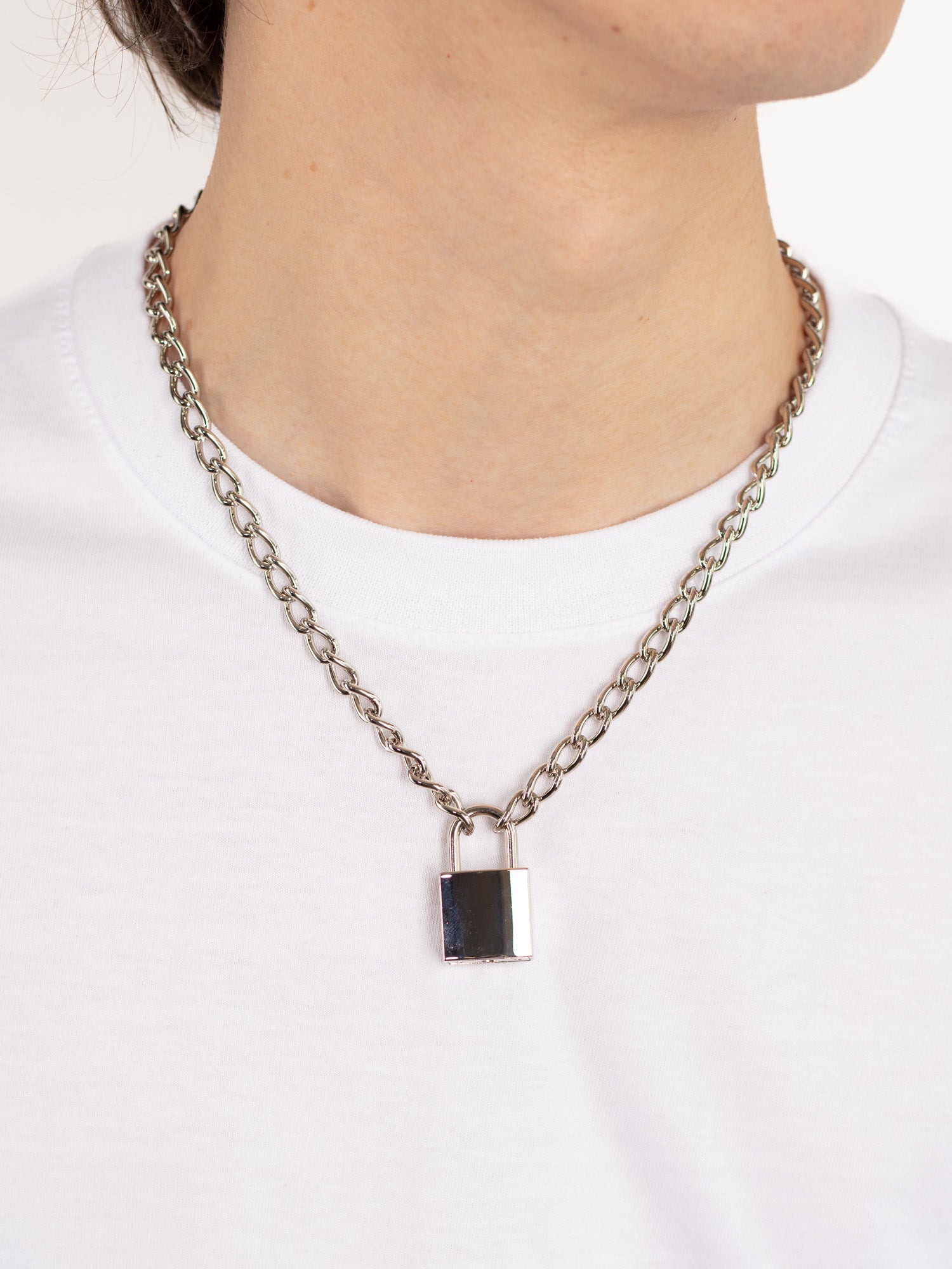 Unisex Silver or Gold Tone Padlock Steel Chain Necklace by Northern Grip