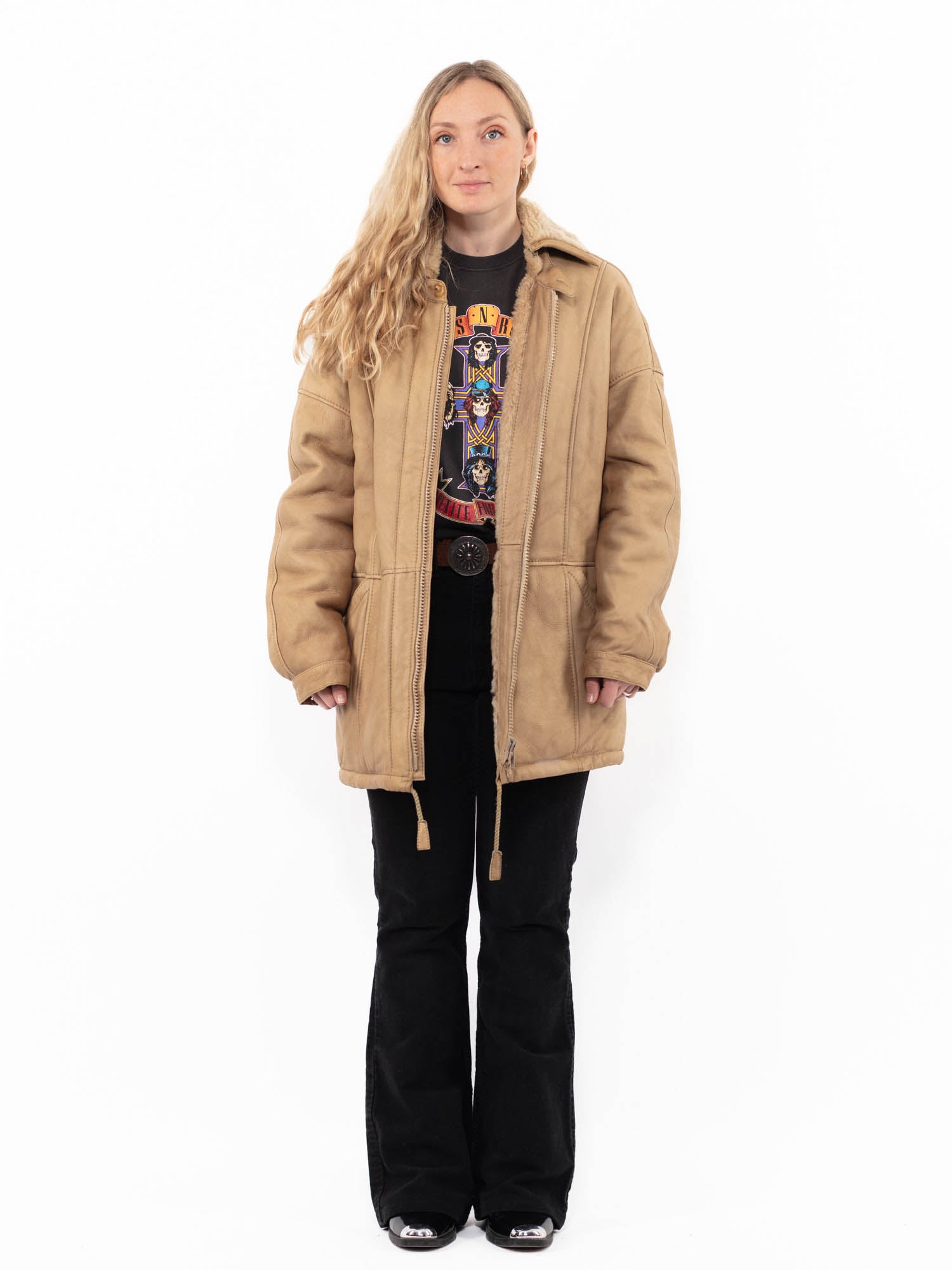 Vintage 80's Women Sheepskin Coat in Beige by Northern Grip