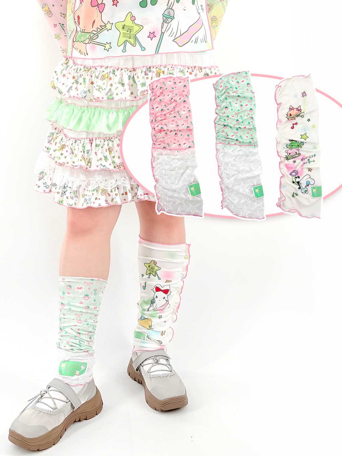 shishihshop Kawaii Ice Cotton Print Lace Leg Warmers by Land Decora