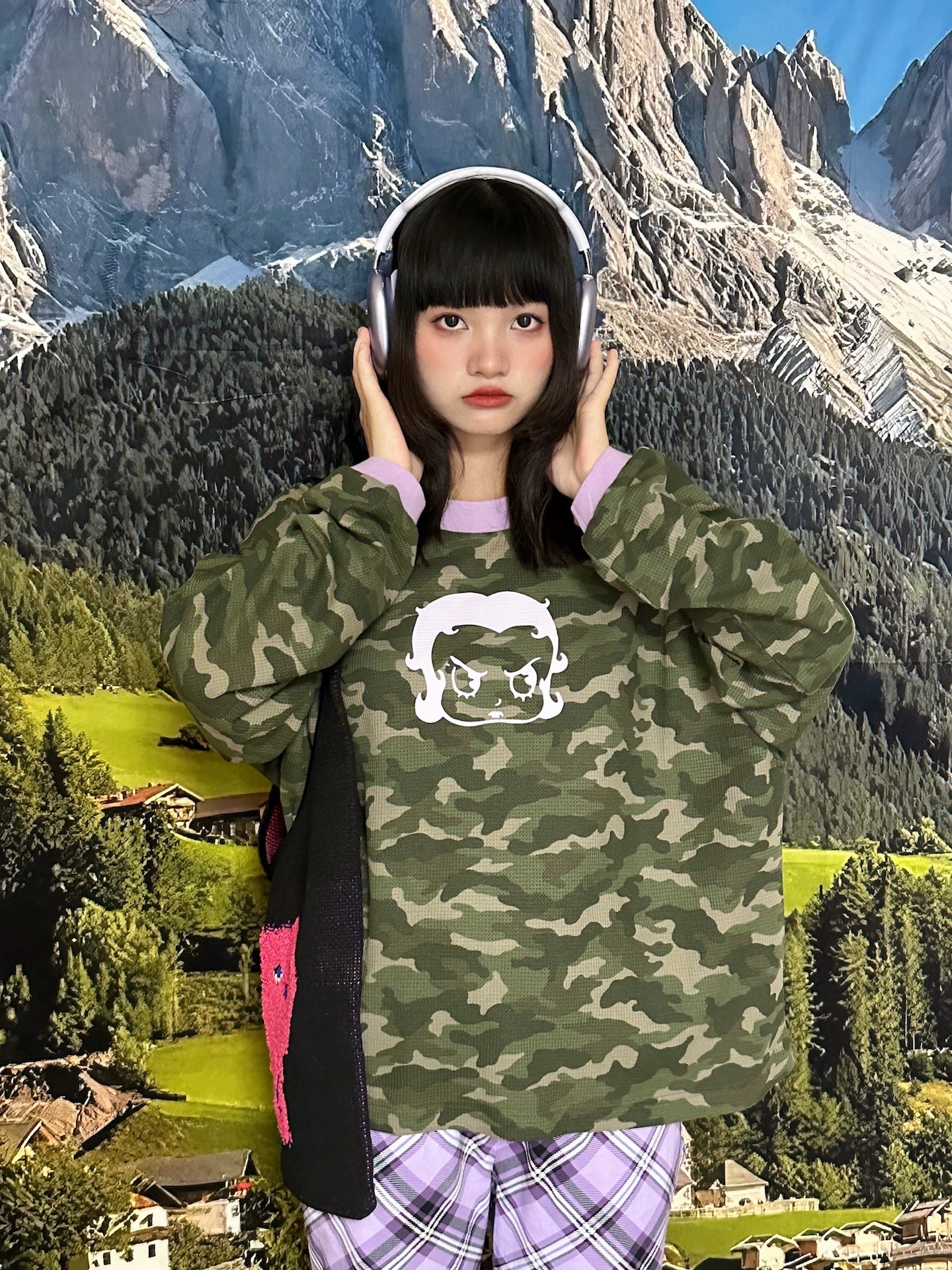 Harajuku Oversize Print Long Sleeve T-Shirt Camouflage - BunnyBunnyGun by Land Decora