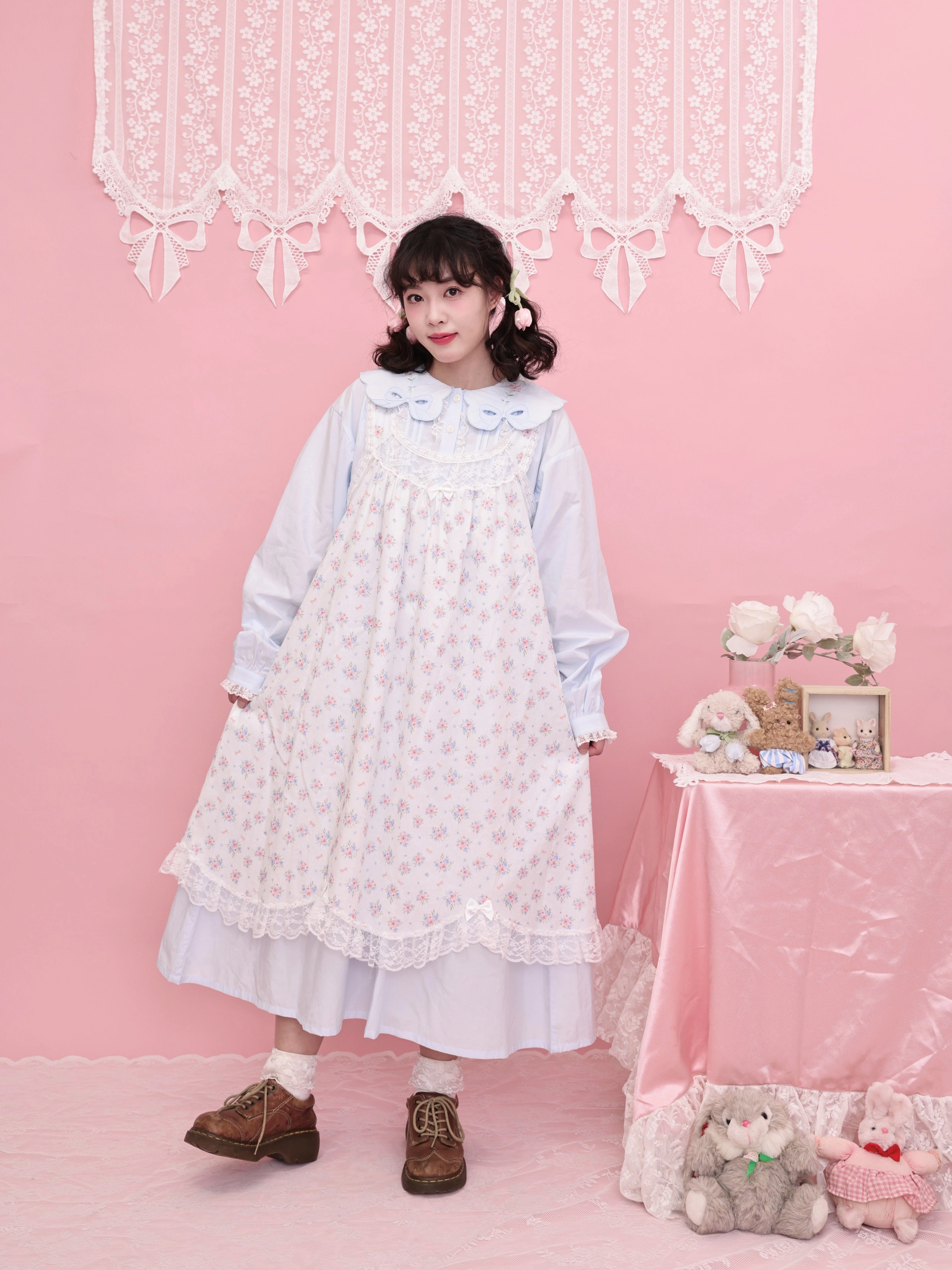 Kawaii Lace Layered Dress - Cotton Petal Hem Sleeveless - SemenCoicis by Land Decora