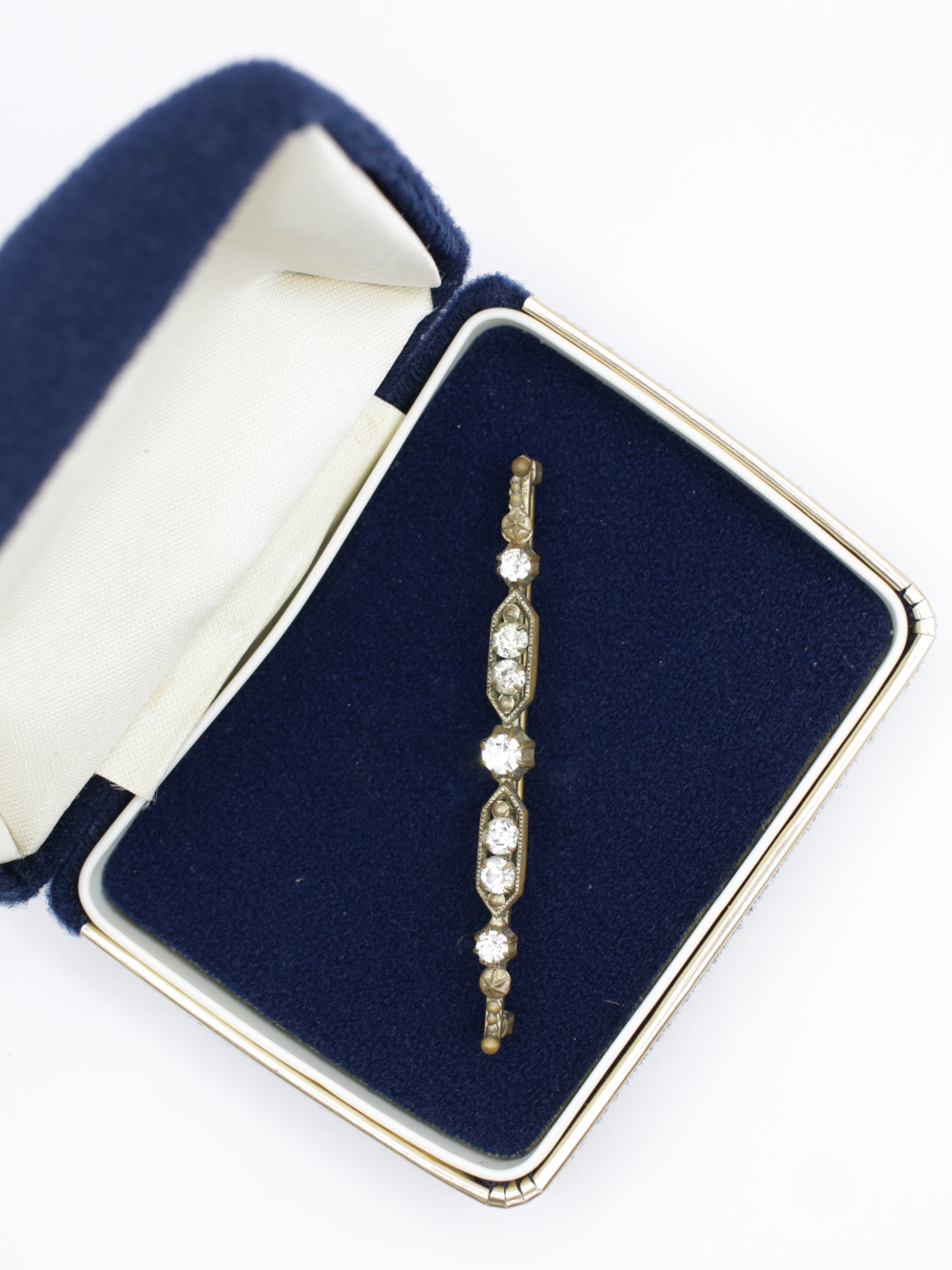 Vintage 50's Victorian Rhinestone Bar Brooch in Silver by Northern Grip