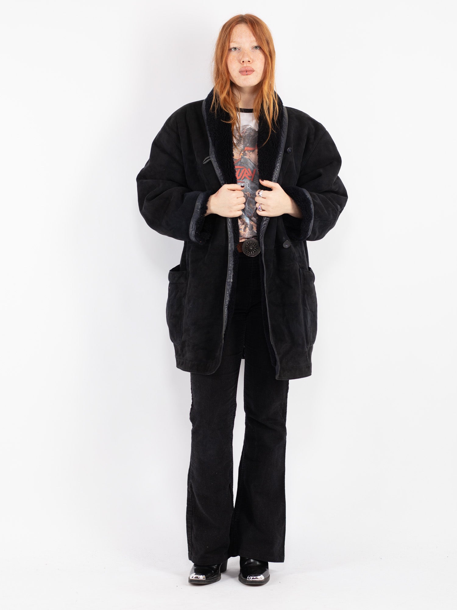 Vintage 80's Women Sheepskin Shearling Coat in Blue by Northern Grip