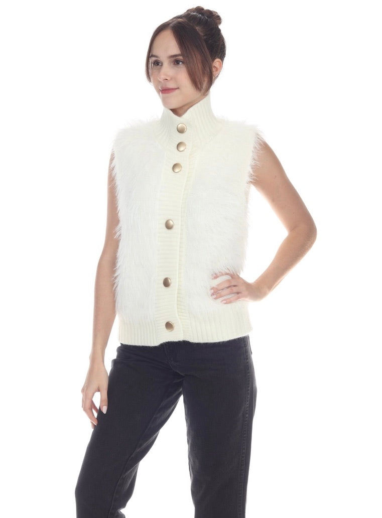 Eliza Faux Fur Sweater Vest in Ivory by Sierra Deene