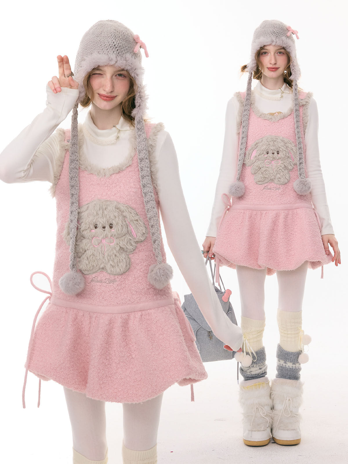 Girly Kei Plush Bunny Pocket Dress - ziziFei by Land Decora