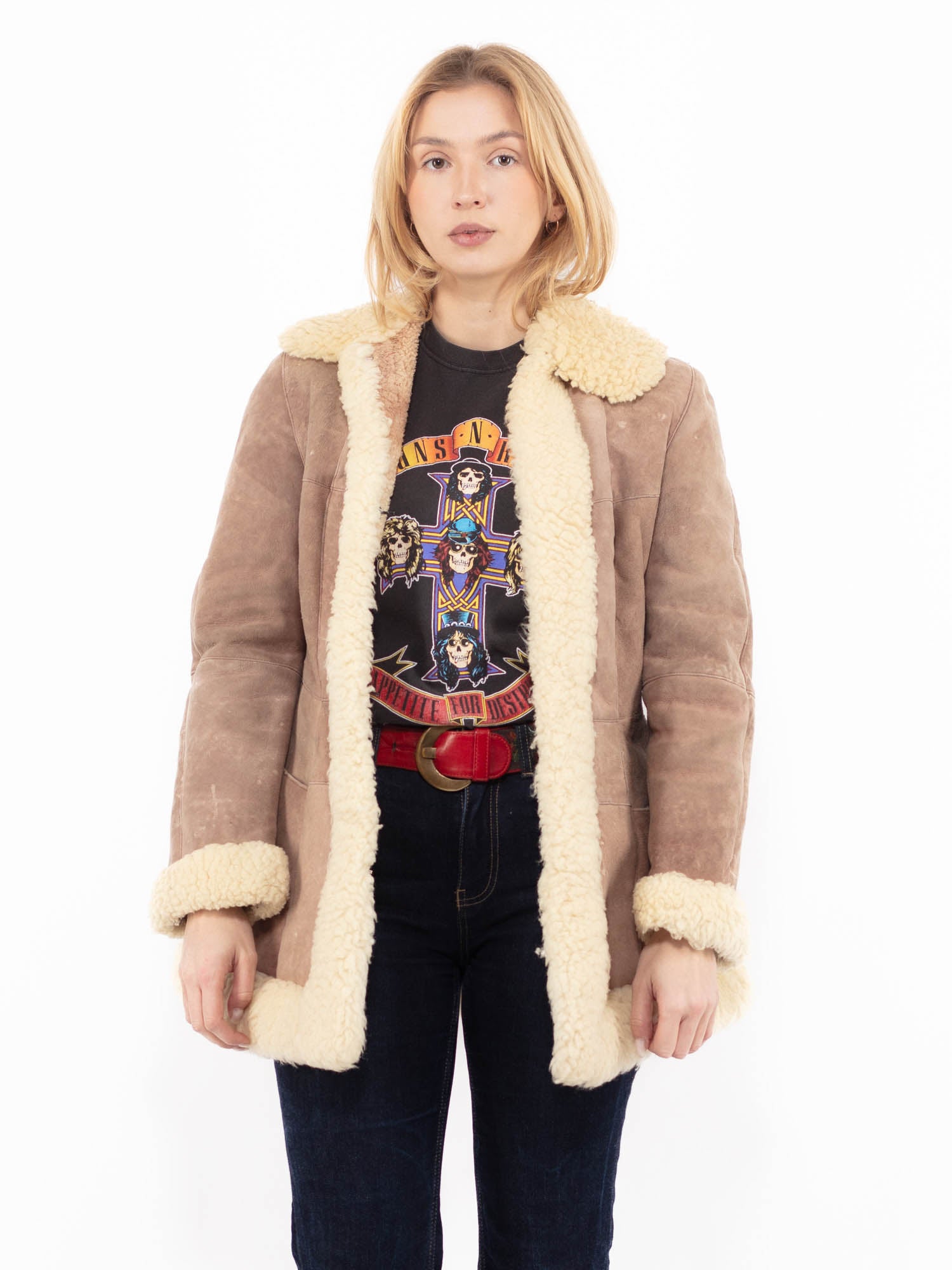 Vintage 70's Women Sheepskin Coat in Beige by Northern Grip