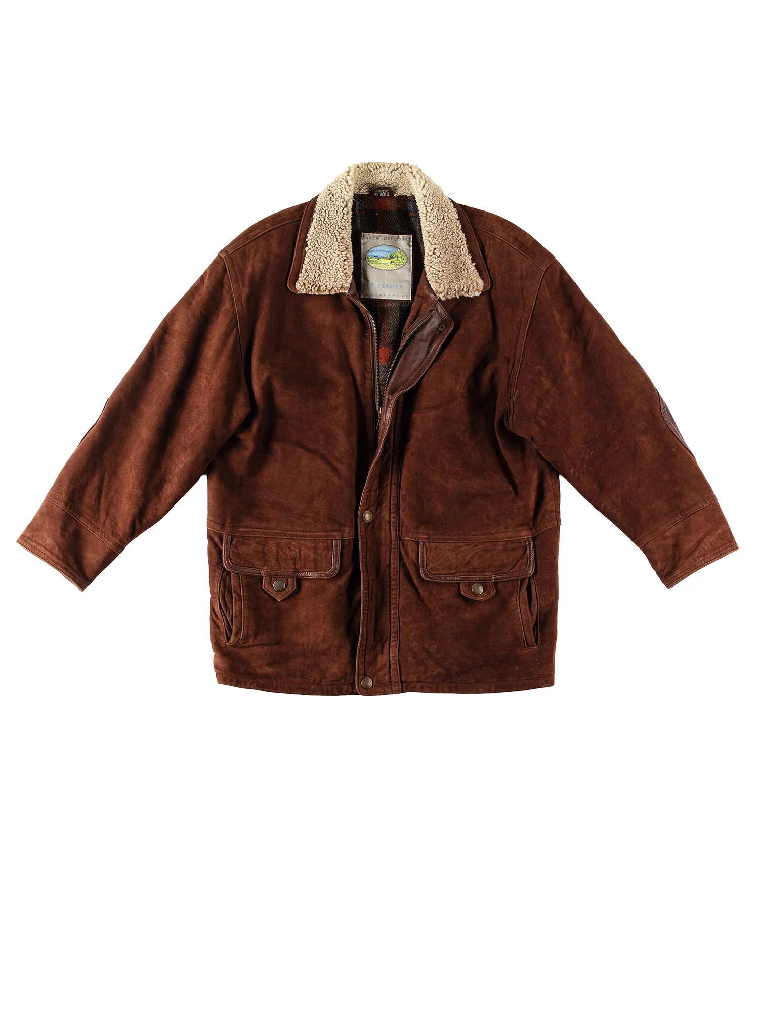 Vintage 80's Men Suede Coat With Sheepskin Collar in Brown by Northern Grip