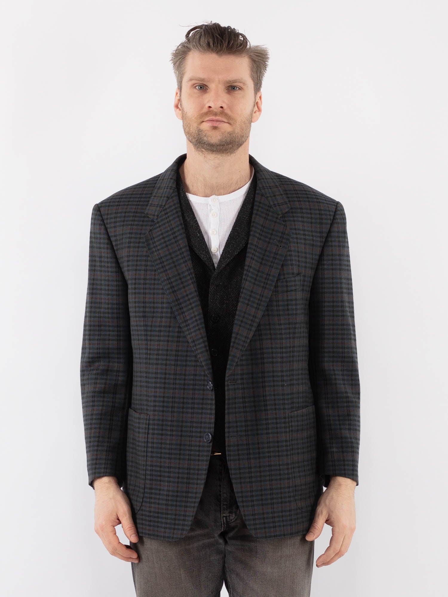 Vintage 90's Men Wool Blazer Jacket in Blue by Northern Grip
