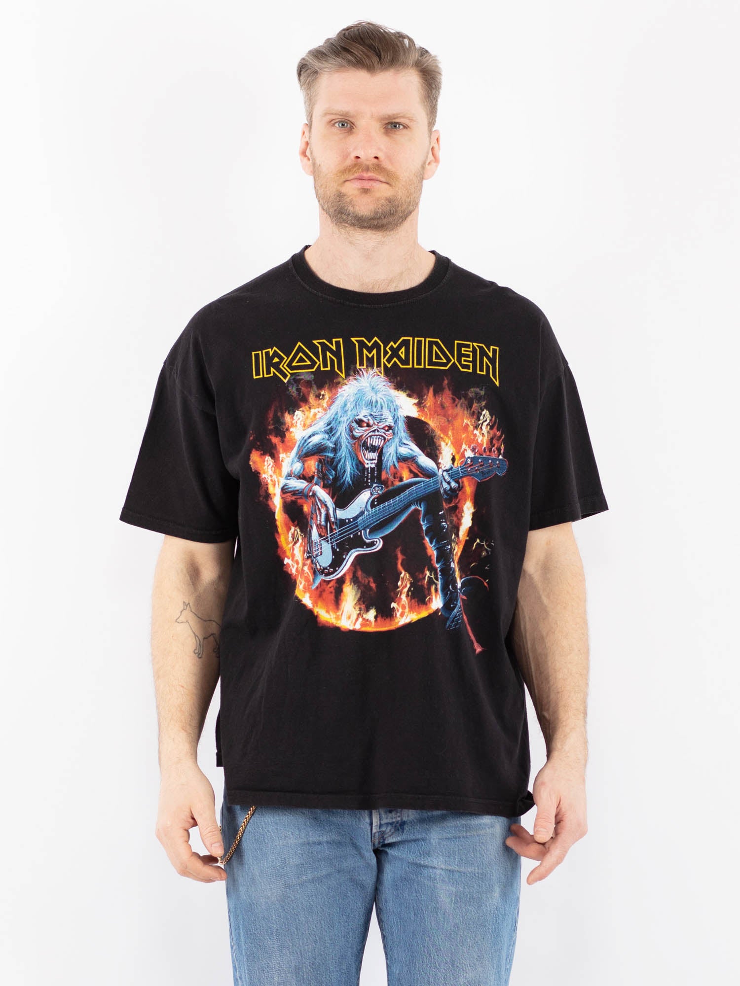 Vintage 00's Men Iron Maiden Print T-Shirt in Black by Northern Grip