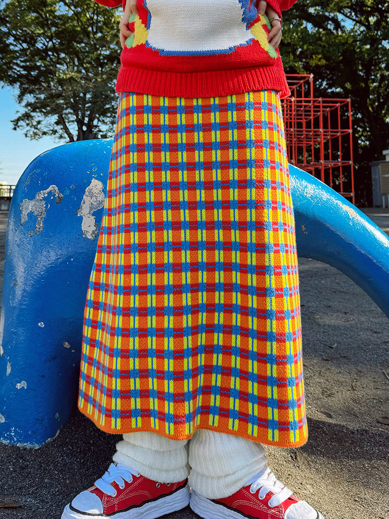 Kawaii Plaid Knit Skirt - made in zzz by Land Decora