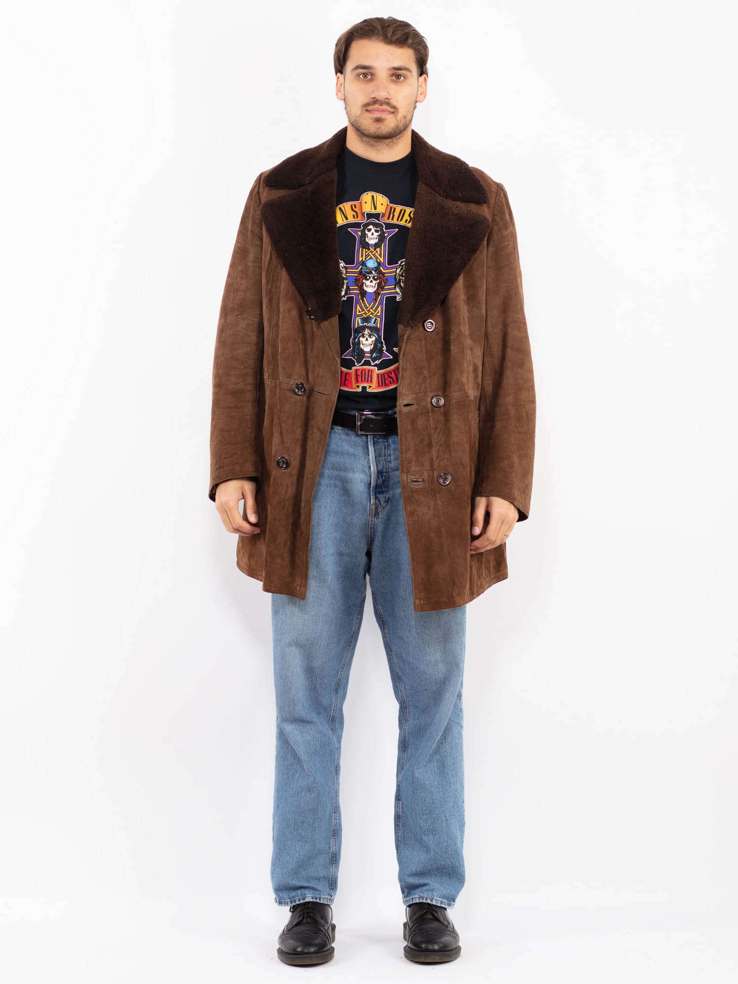 Vintage 70's Men Suede Sherpa Coat in Brown by Northern Grip