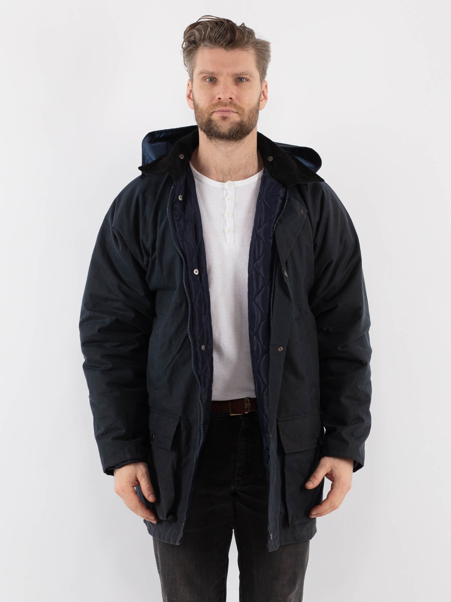 Vintage 90's Men Waxed Canvas Jacket in Blue by Northern Grip