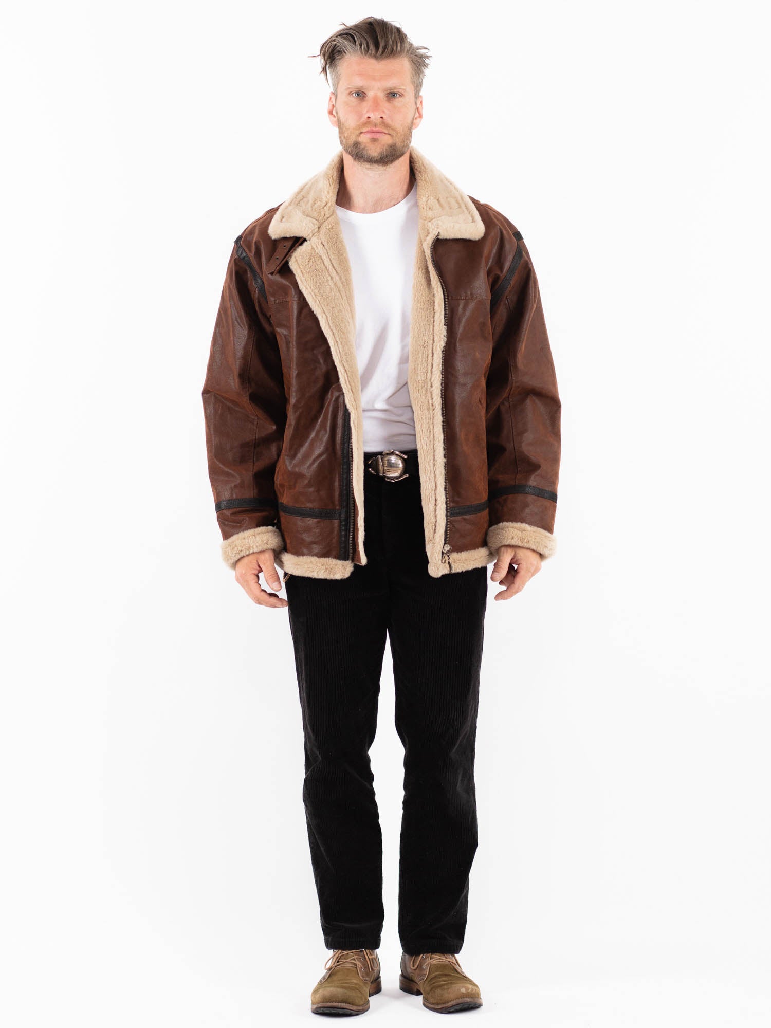 Vintage 90's Men Suede Sherpa Jacket in Brown by Northern Grip