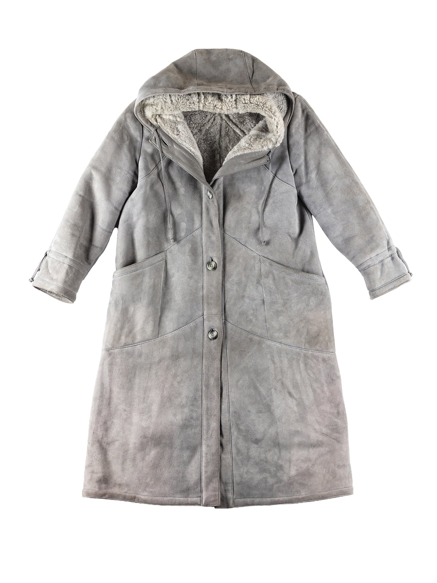 Vintage 90's Women Hooded Sheepskin Maxi Coat in Gray by Northern Grip
