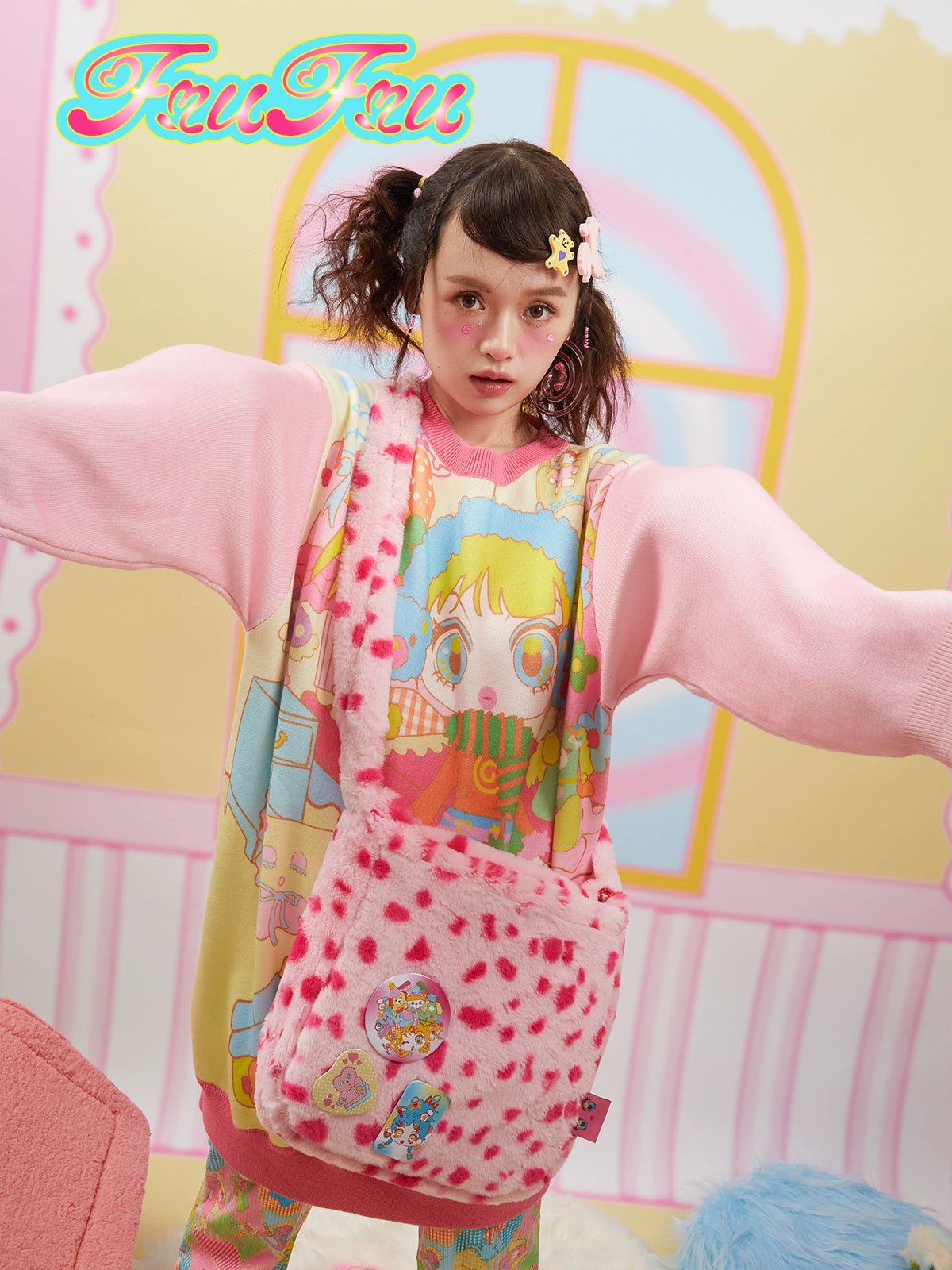Harajuku Bag Plush Pink Bag Winter Pink Leopard Bag - FruFru by Land Decora
