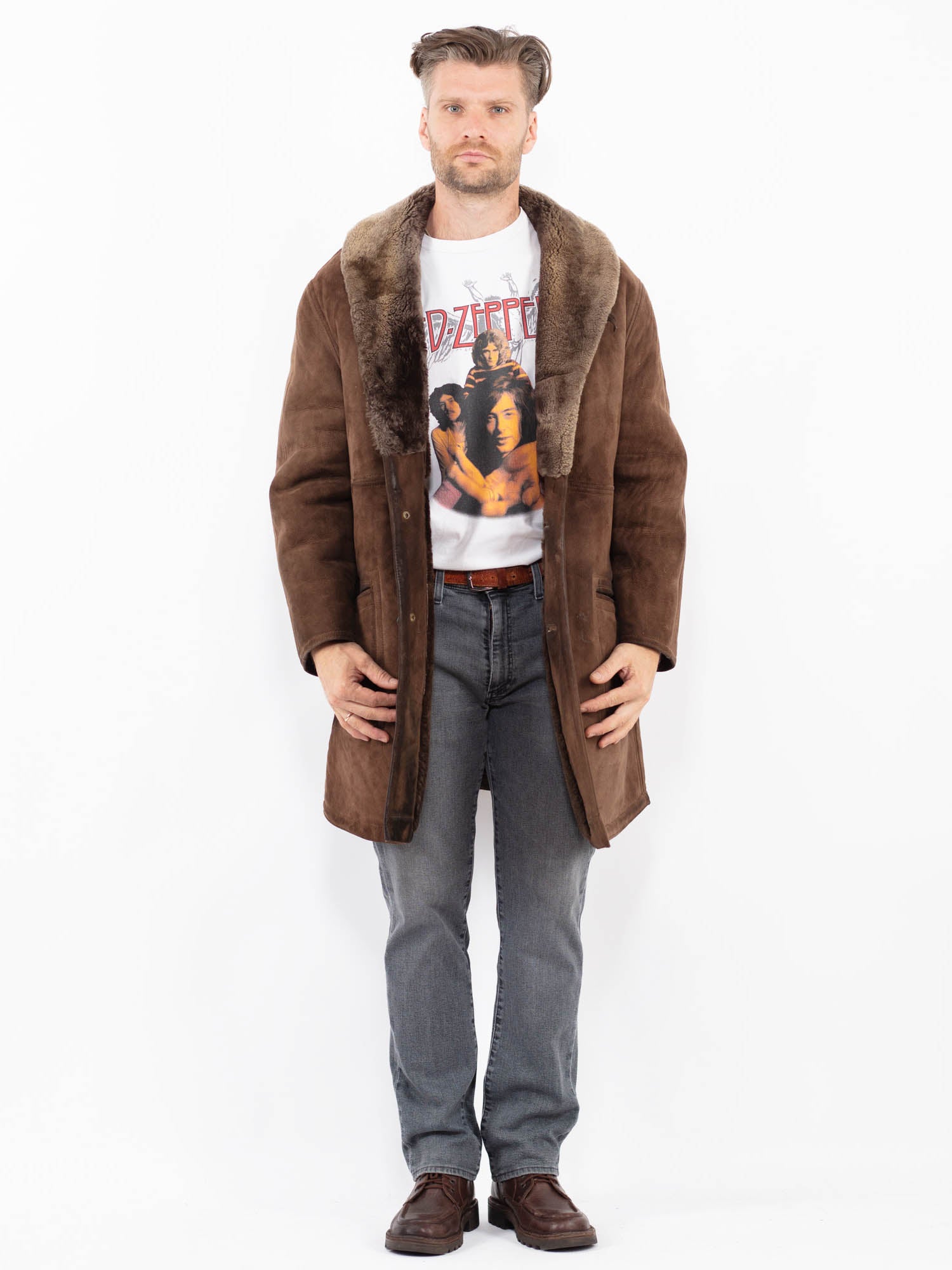 Vintage 70's Men Sheepskin Coat in Brown by Northern Grip