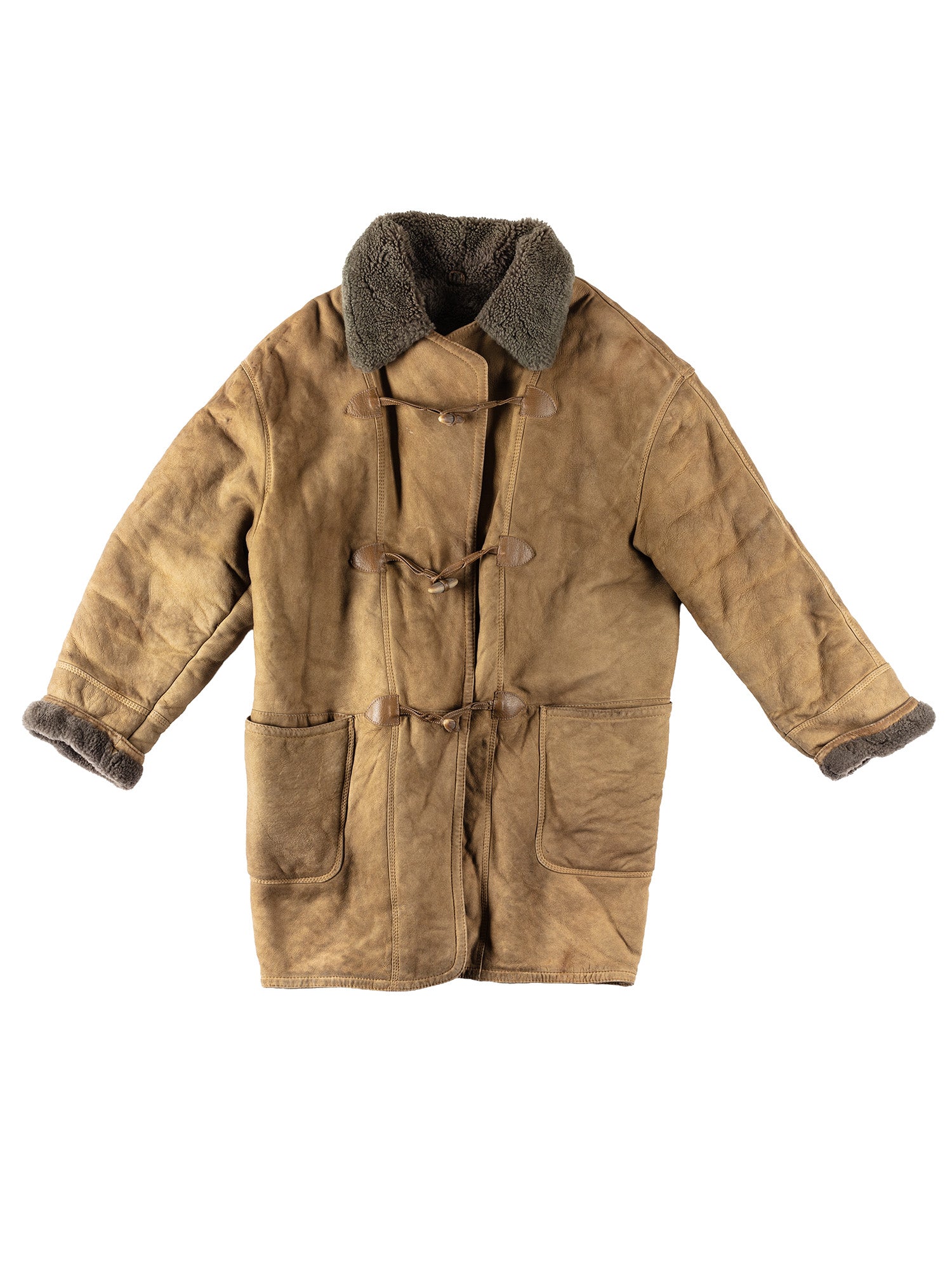 Vintage 80's Men Sheepskin Duffle Coat in Khaki by Northern Grip