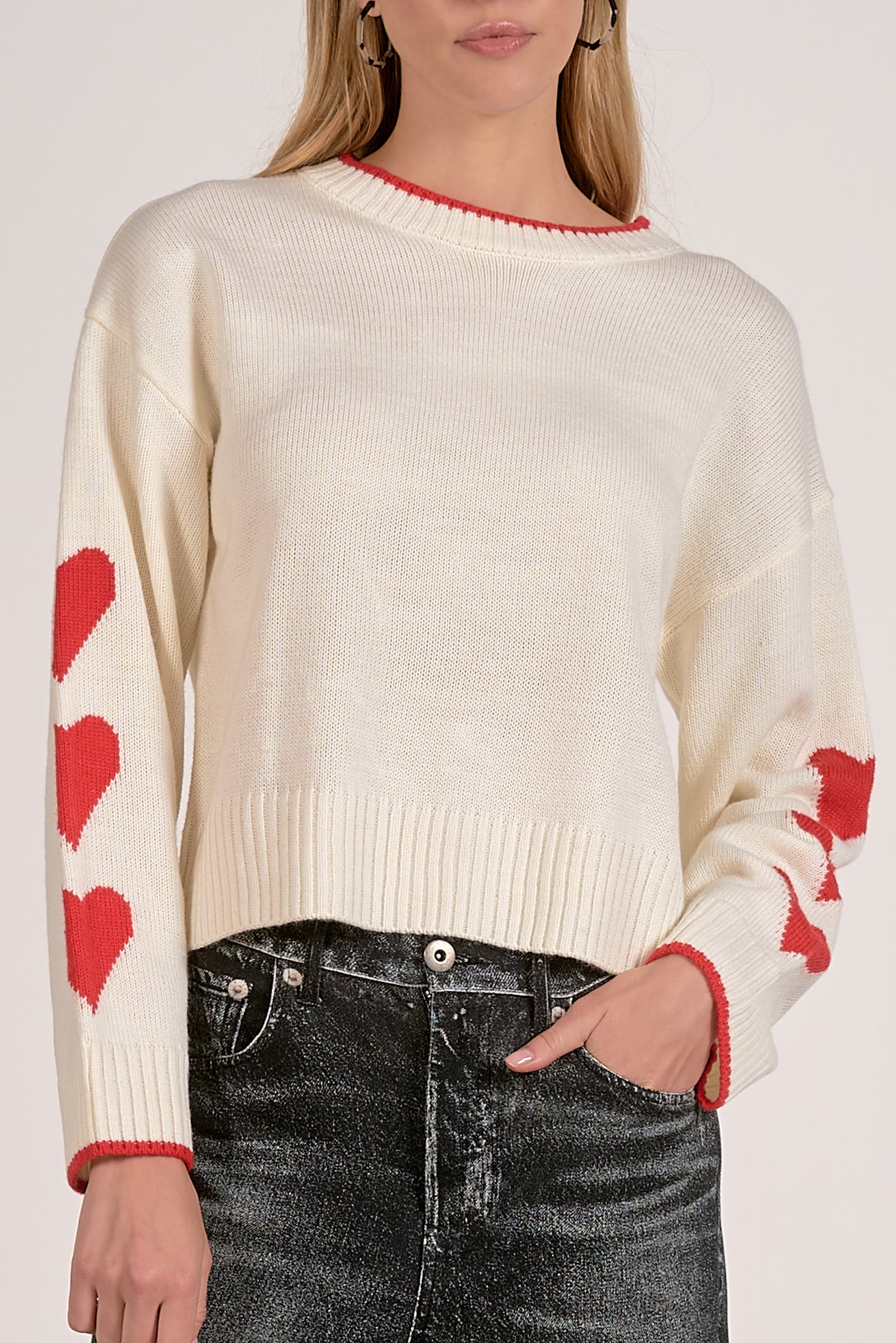 Elan Crewneck Heart Sleeve Sweater by Sierra Deene