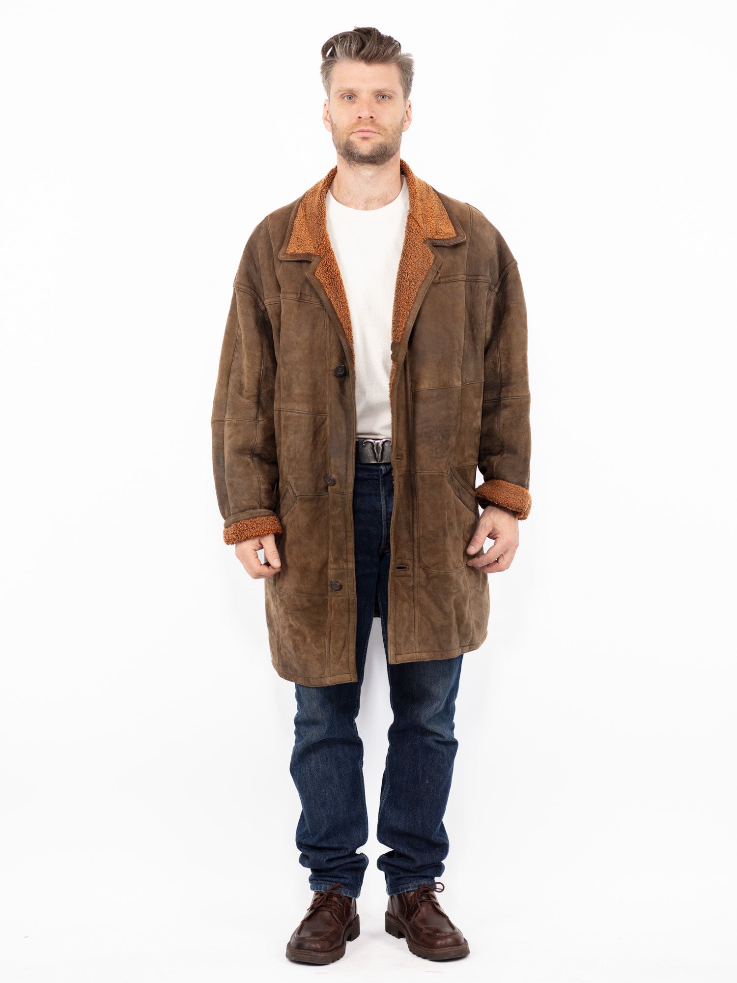 Vintage 90's Men Sheepskin Coat in Brown by Northern Grip
