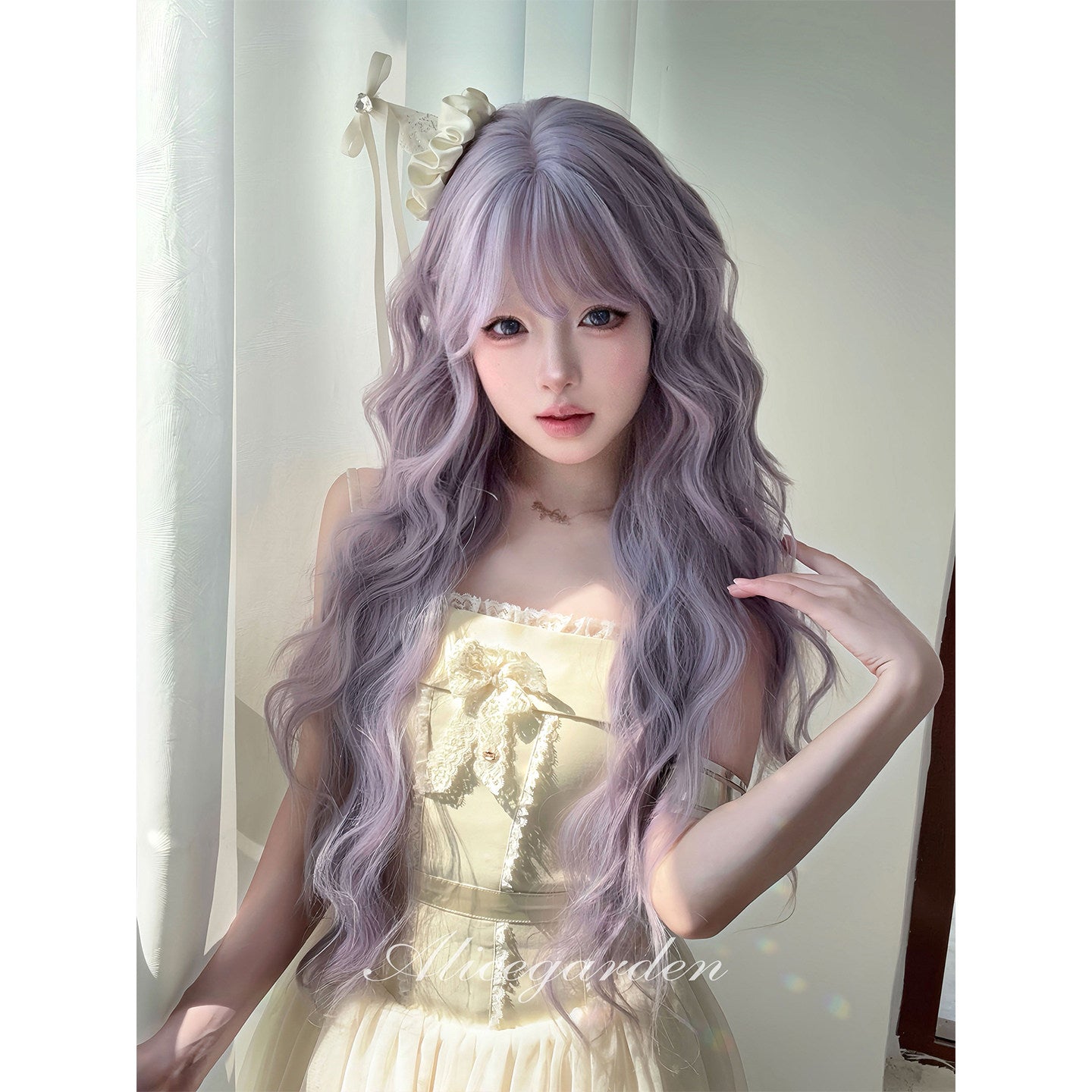 Ash Purple Long Curly Wig | Korean Girly JK Lolita Hair Accessory by Land Decora