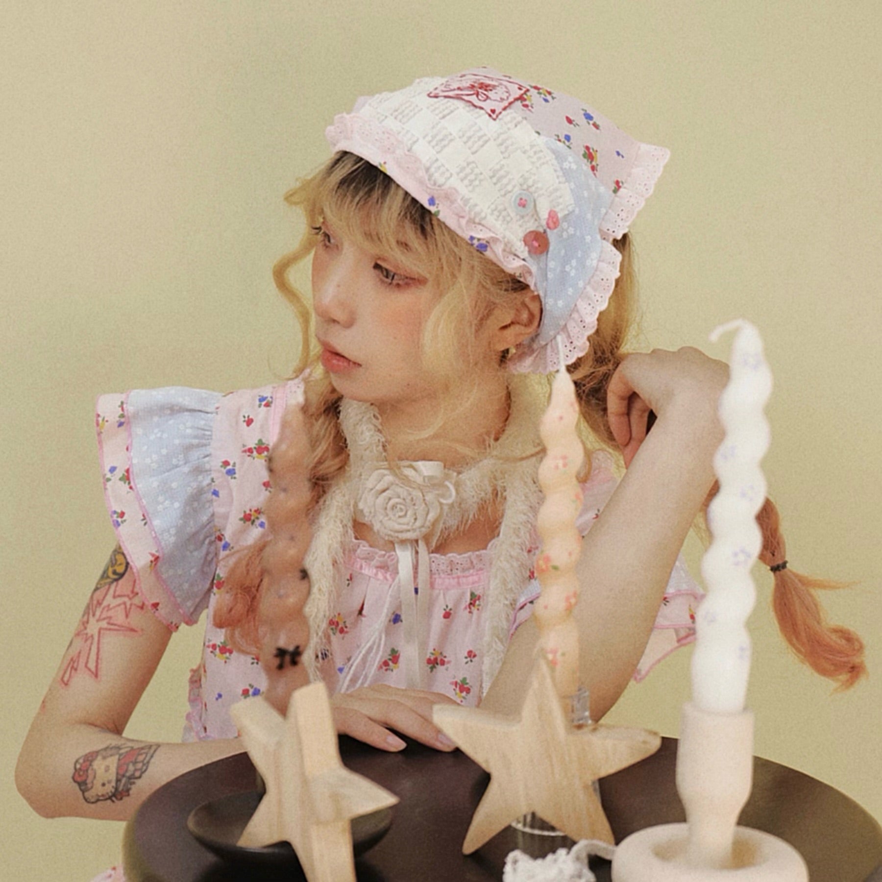 Kawaii Lace Floral Vintage Headscarf Cotton - Disorder by Land Decora