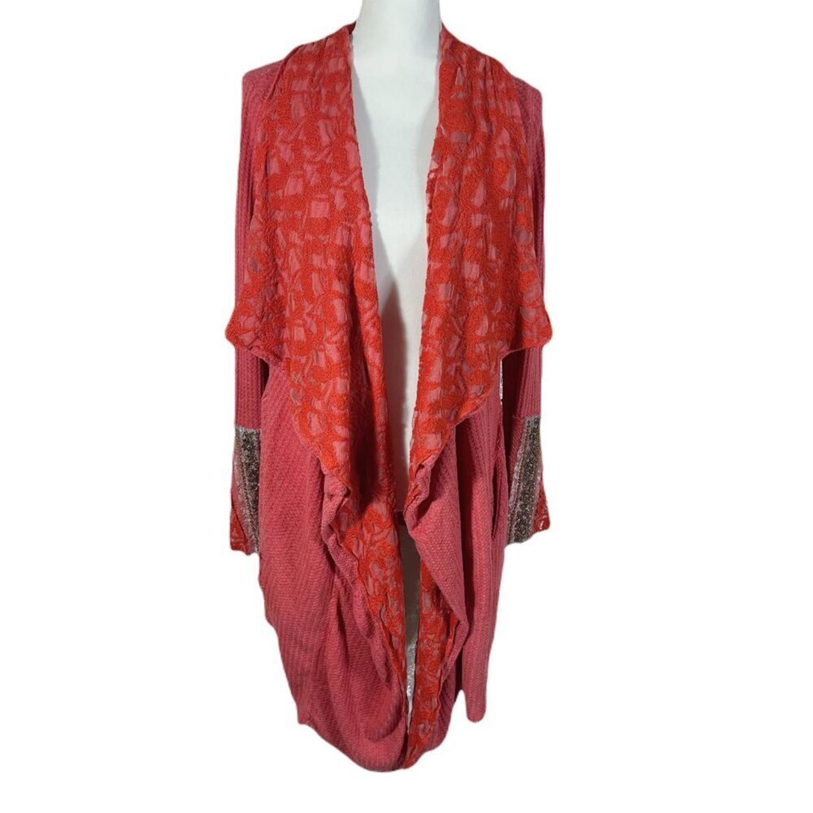 Aratta Silent Journey Waterfall Waffle Knit Open Cardigan Beading Boho by Hot Girl Secondhand