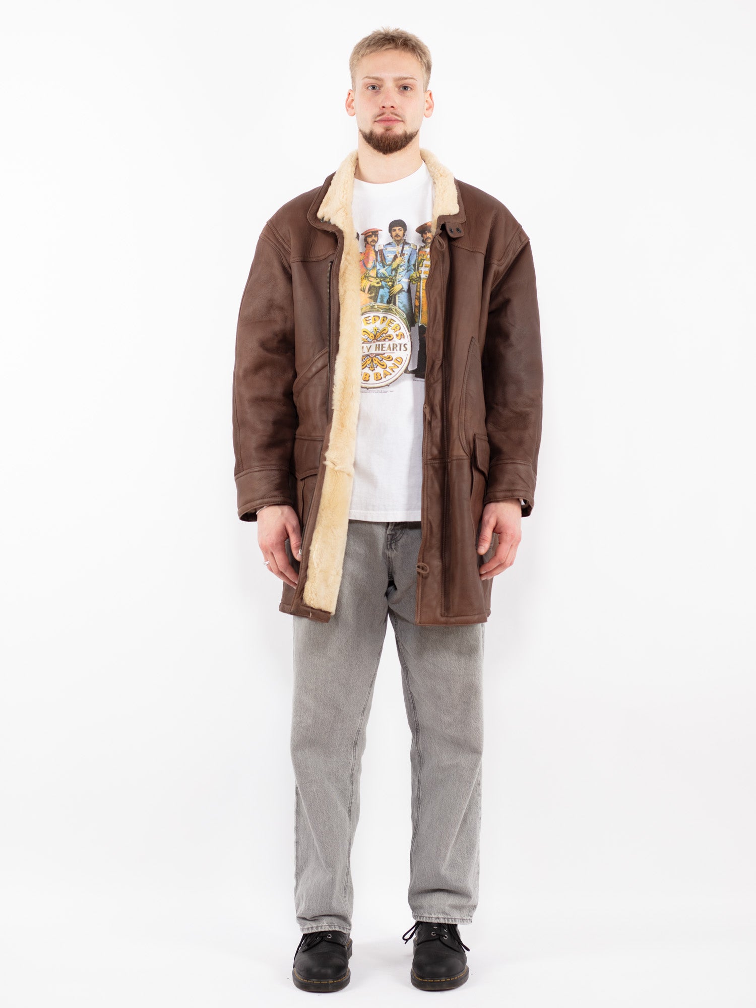 Vintage 90's Men Sheepskin Coat in Brown by Northern Grip