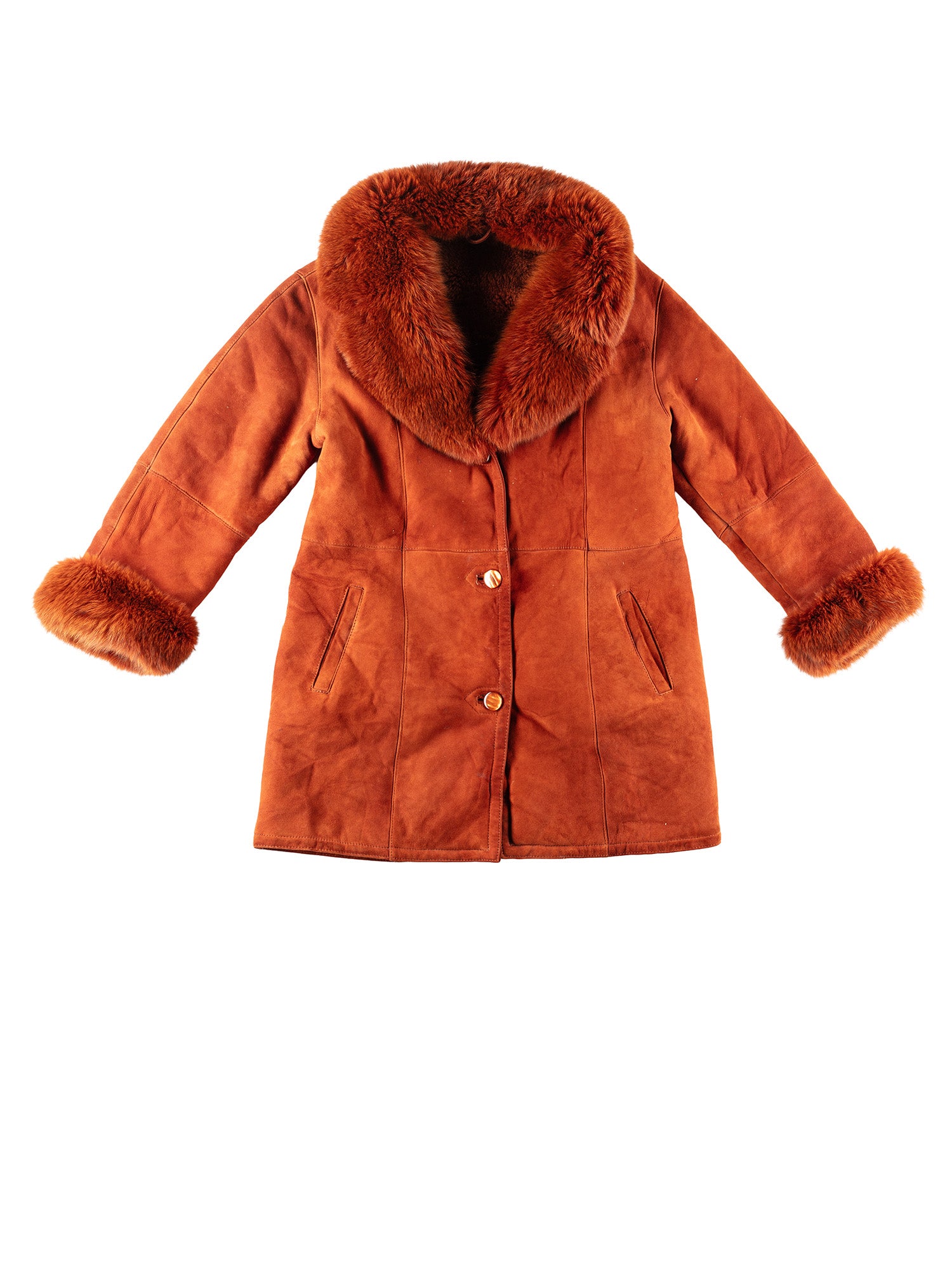 Vintage 70's Women Sheepskin and Fur Penny Lane Coat in Orange by Northern Grip