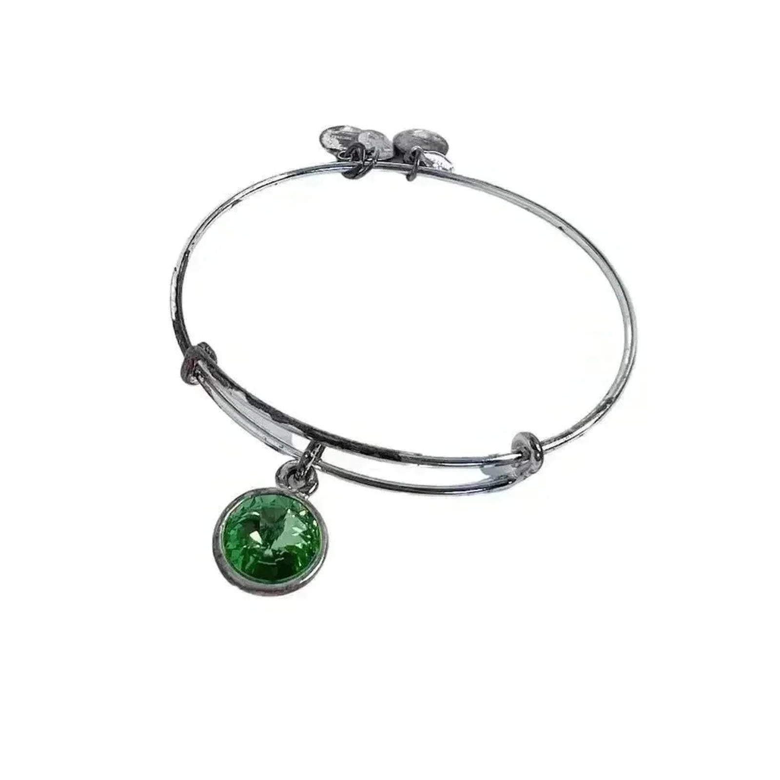 Alex & Ani Sterling Silver Plated Bracelet Green Rhinestone Charm by Hot Girl Secondhand