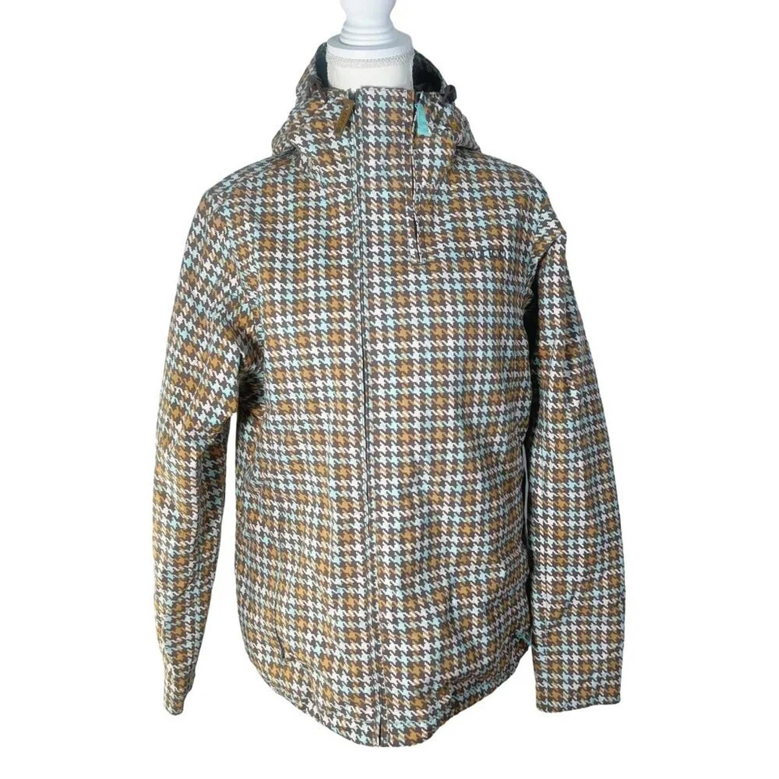 Burton Houndstooth Brown and Blue Hardshell Ski Snowboard Jacket Women by Hot Girl Secondhand
